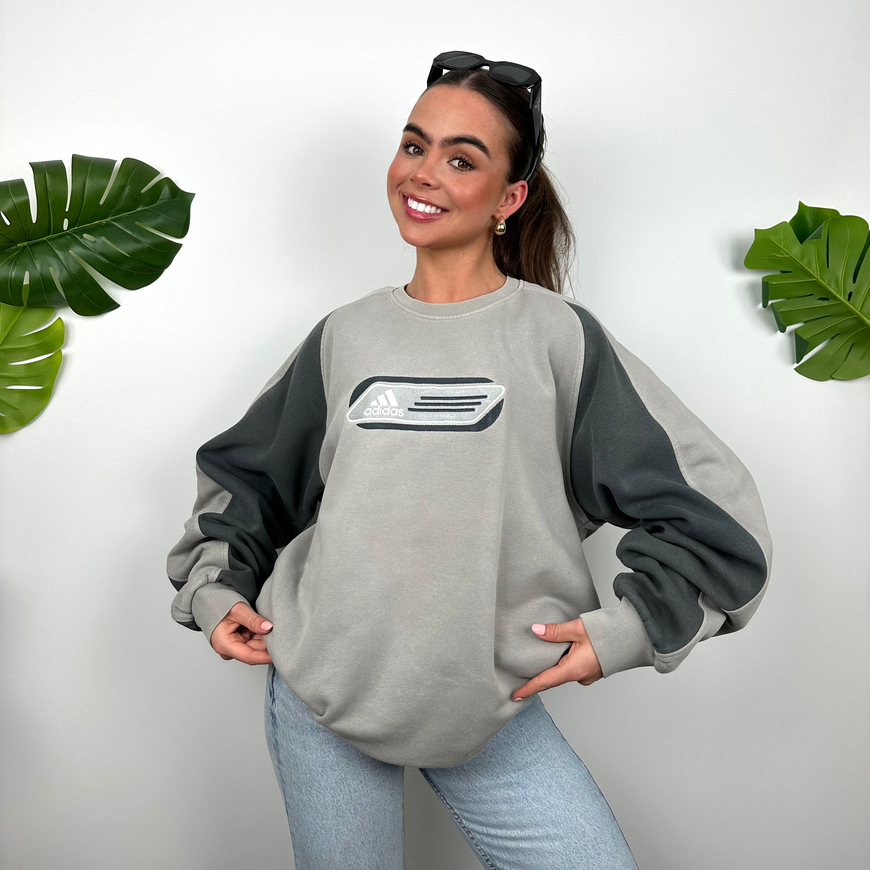 Adidas Grey Embroidered Spell Out Sweatshirt (L)