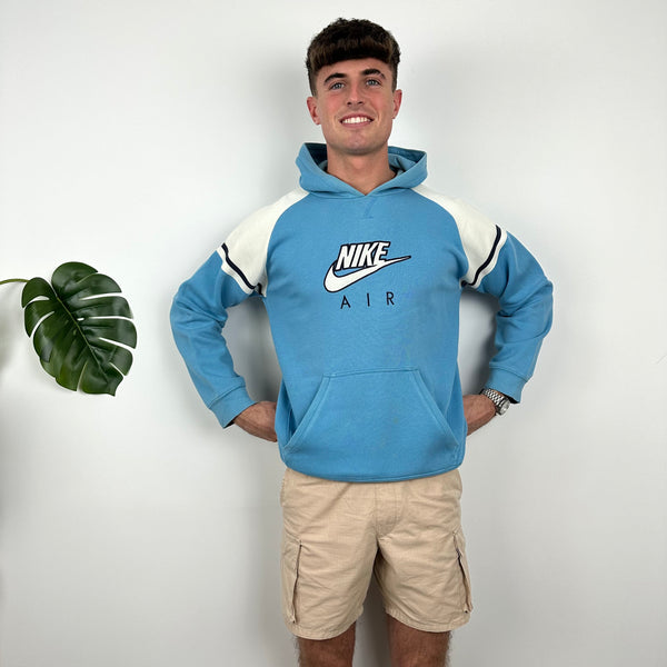 Nike Air RARE White & Baby Blue Embroidered Spell Out Hoodie (L)