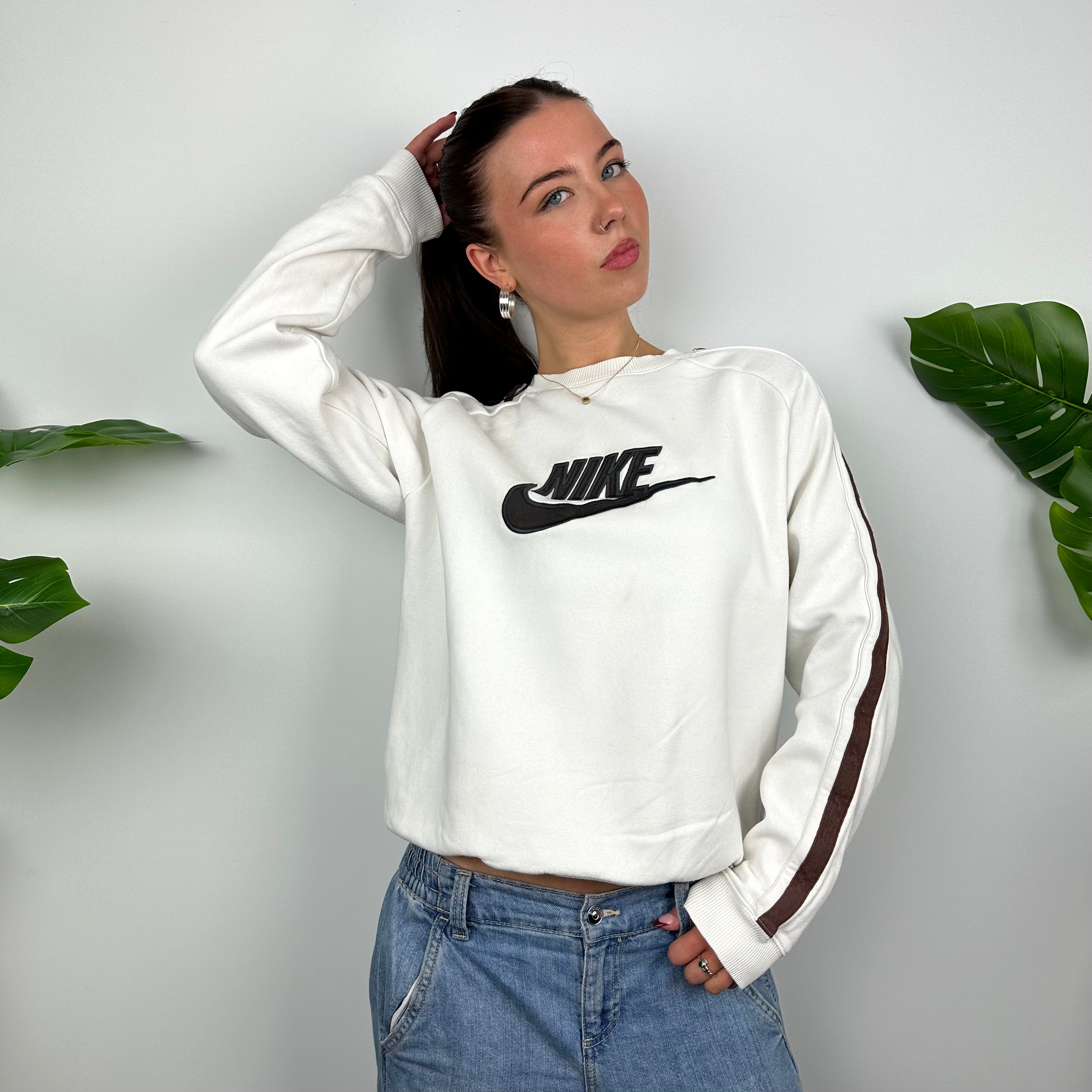 Nike White Embroidered Spell Out Sweatshirt (S)