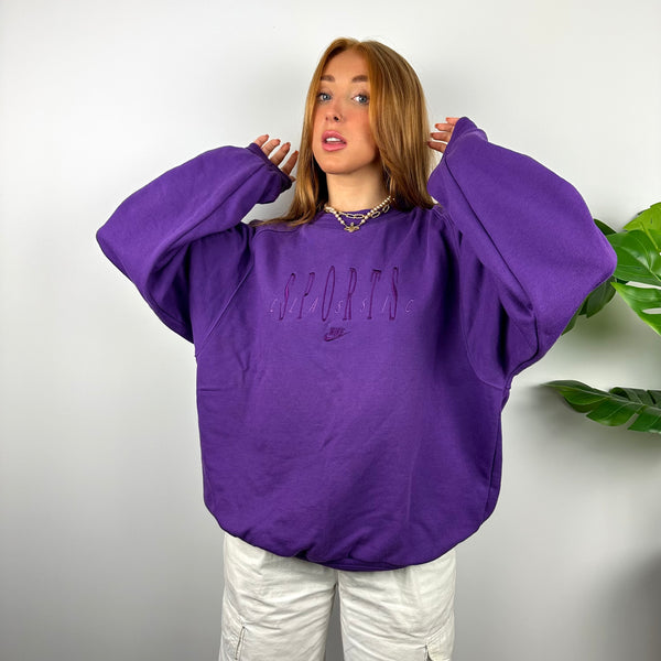Nike Sports Classic RARE Purple Embroidered Spell Out Sweatshirt (L)