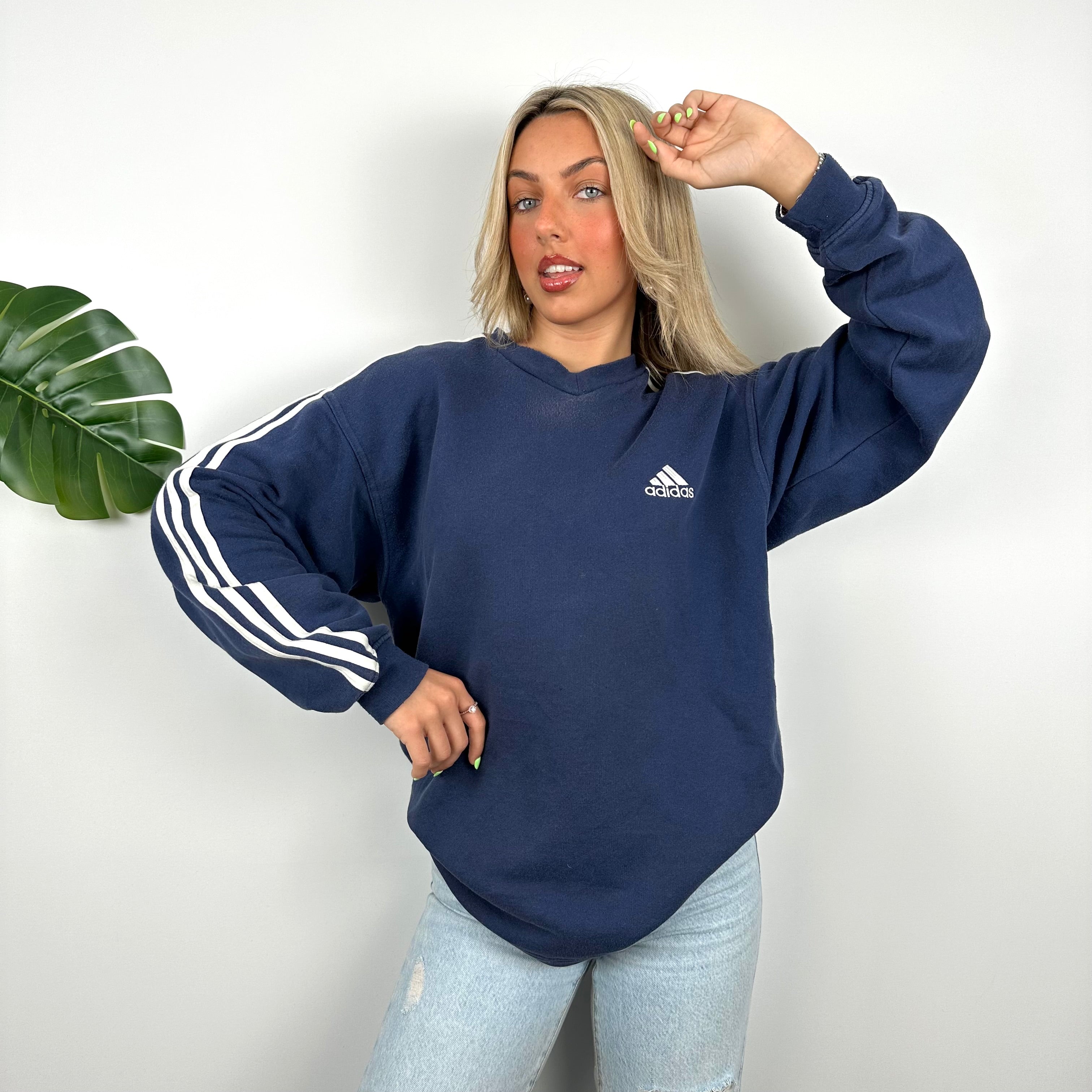 Adidas Navy Embroidered Spell Out Sweatshirt (L)