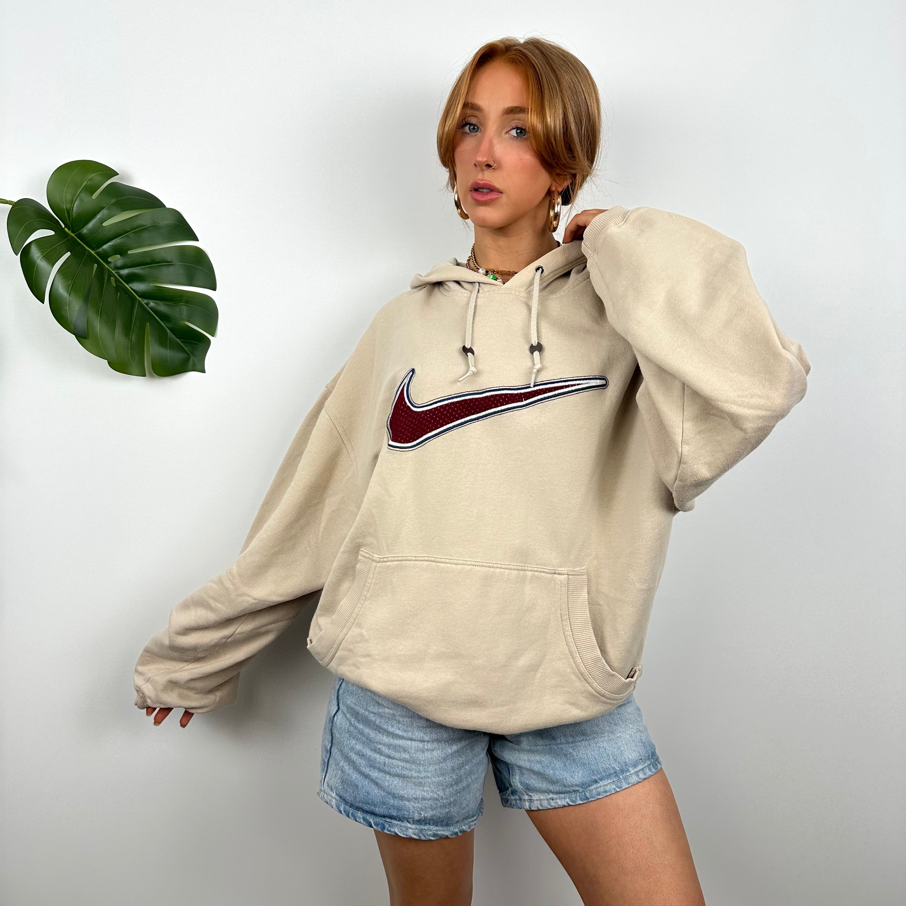 Nike Cream Embroidered Swoosh Hoodie (L)