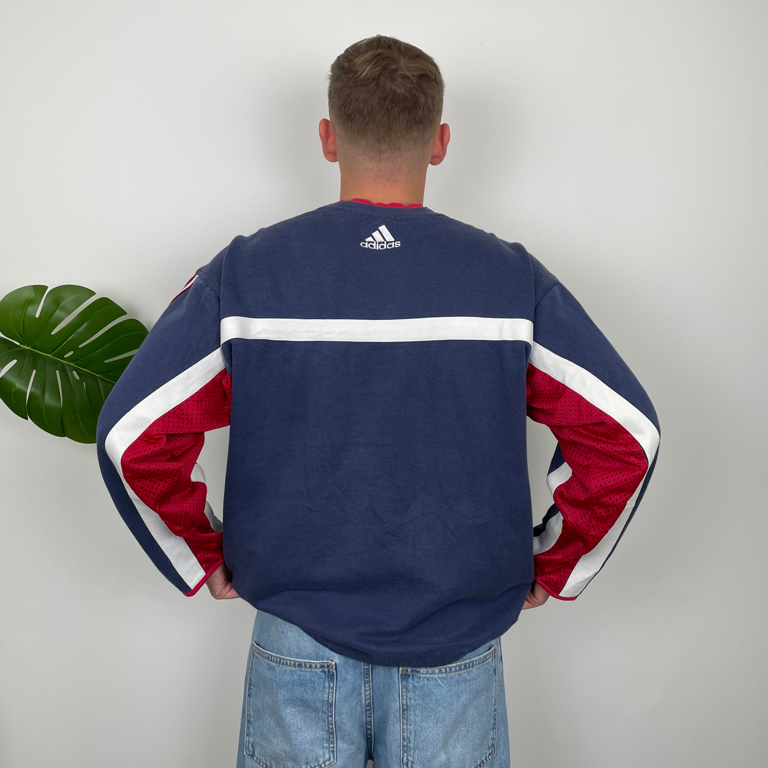 Adidas RARE Red and Navy Embroidered Spell Out Sweatshirt (L)