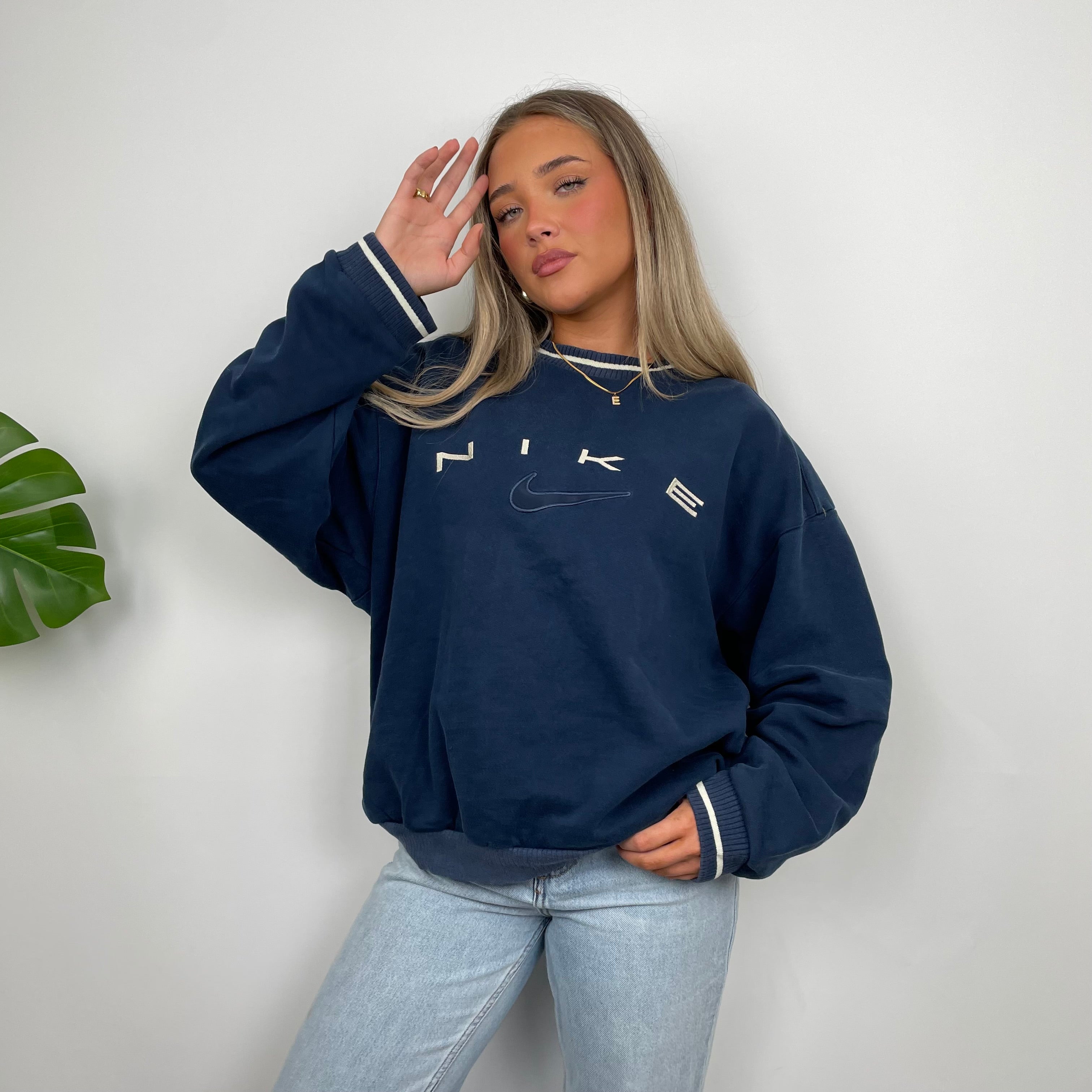 Nike Navy Embroidered Spell Out Sweatshirt (S)