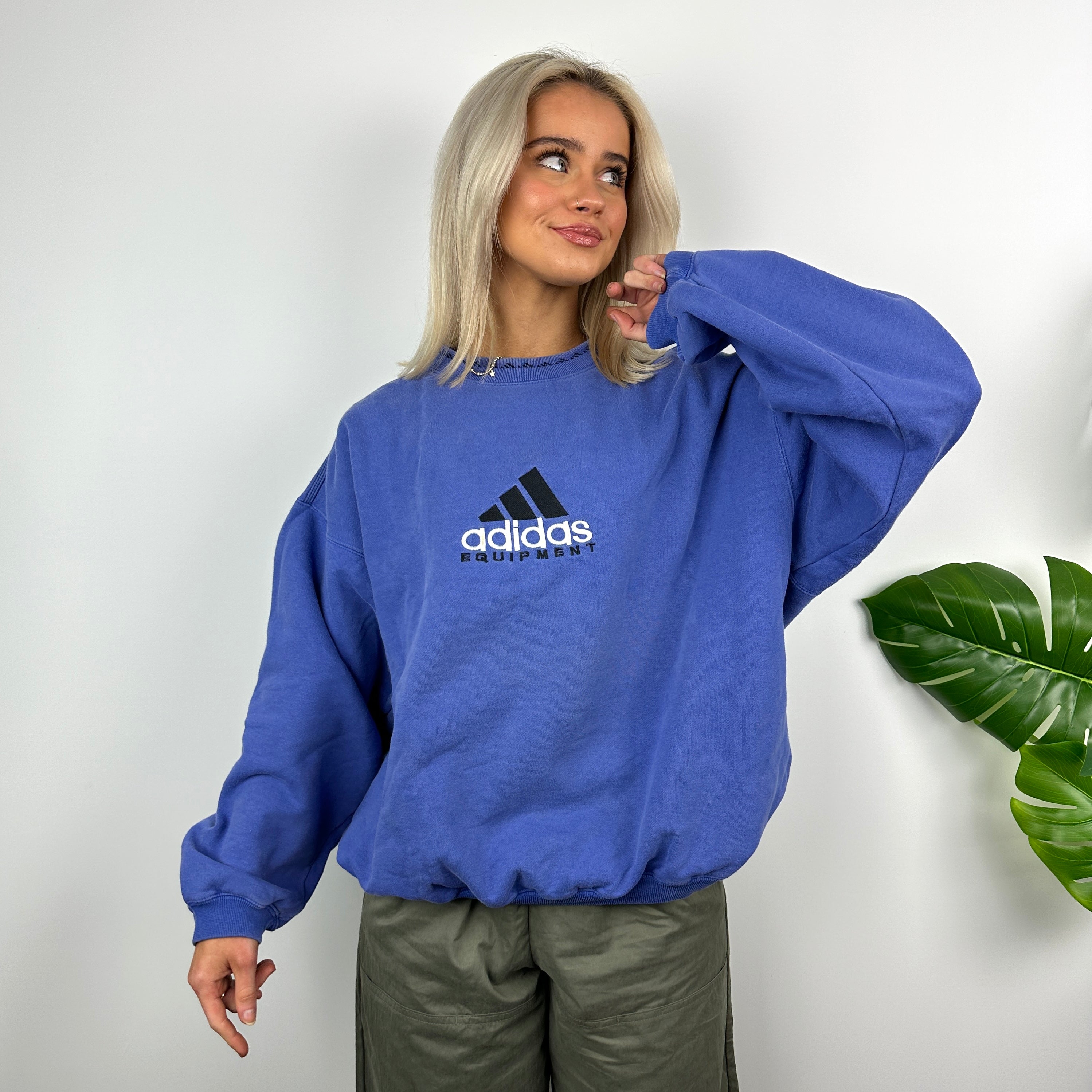 Adidas Equipment RARE Blue Embroidered Spell Out Sweatshirt (L)