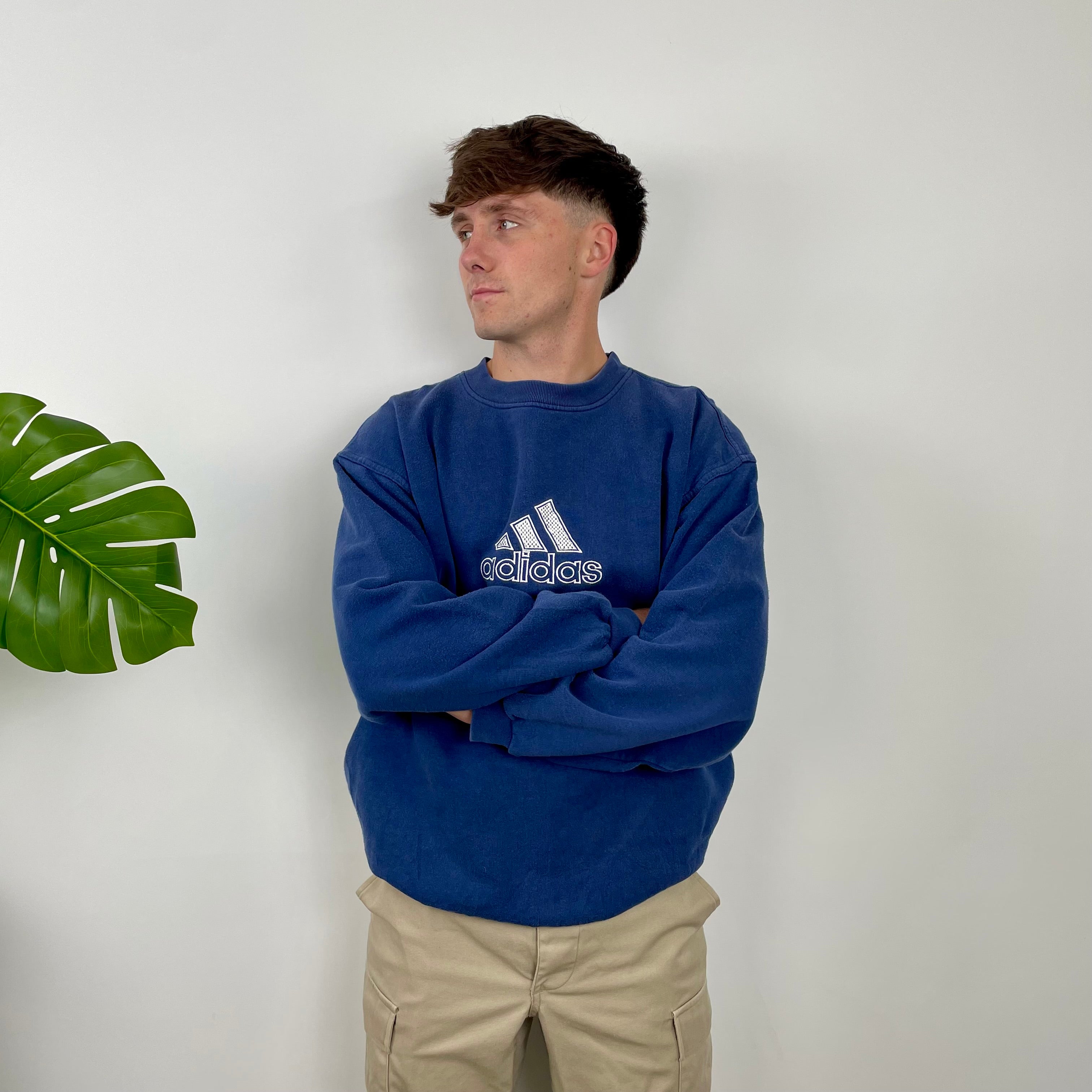 Adidas Navy Embroidered Spell Out Sweatshirt (L)