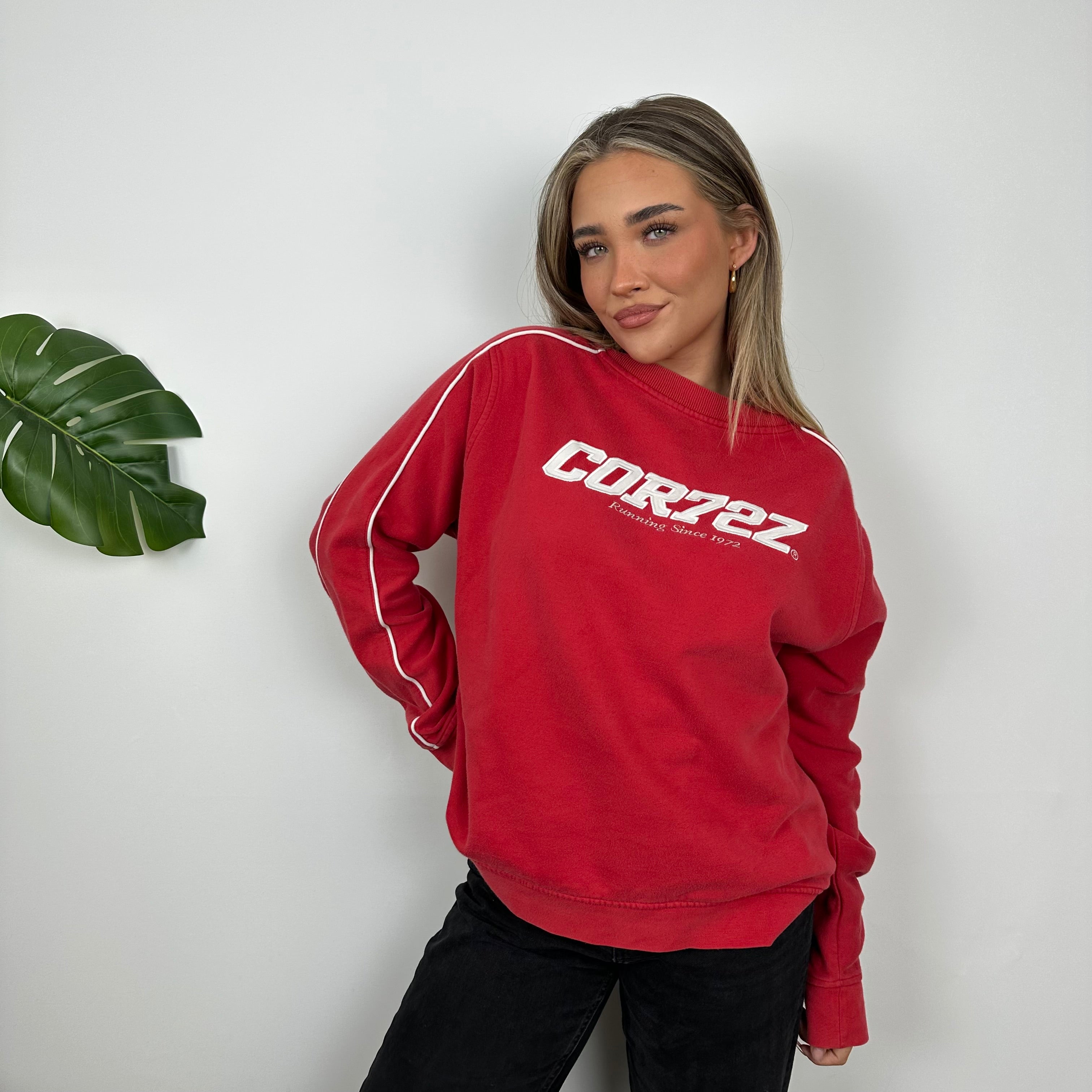 Nike Cortez RARE Red Embroidered Spell Out Sweatshirt (L)