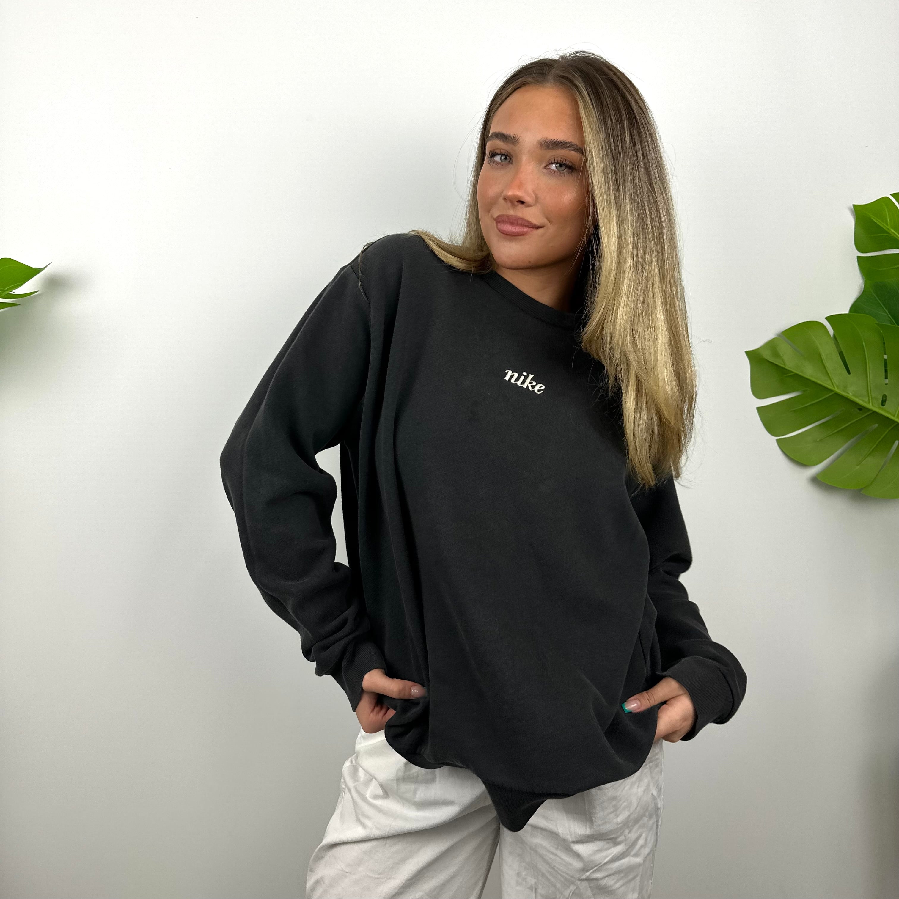 Nike Black Embroidered Spell Out Sweatshirt (L)