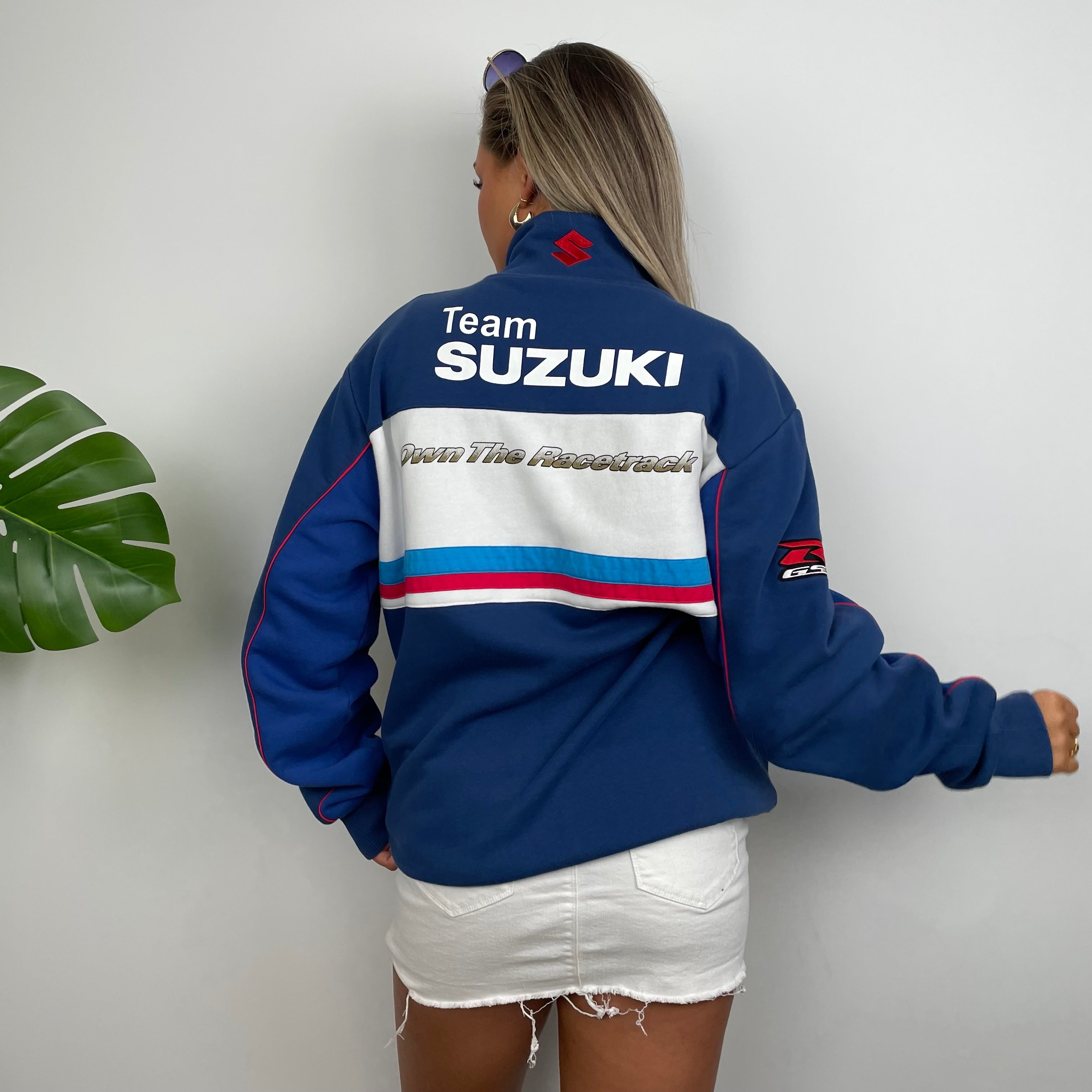 Suzuki Racing Blue Embroidered Spell Out Zip Up Jacket (XL)