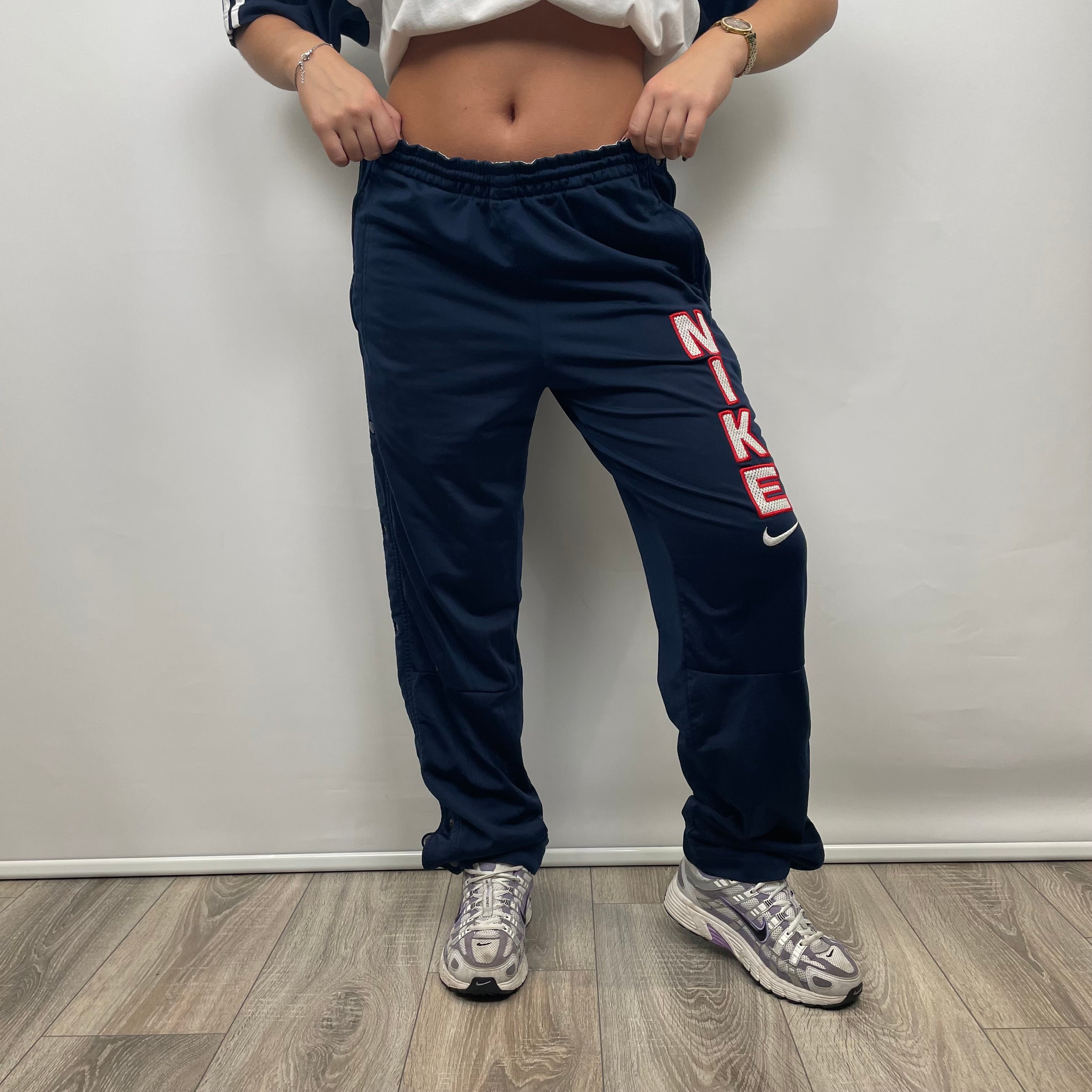 Nike Navy Embroidered Spell Out Track Pants (L)