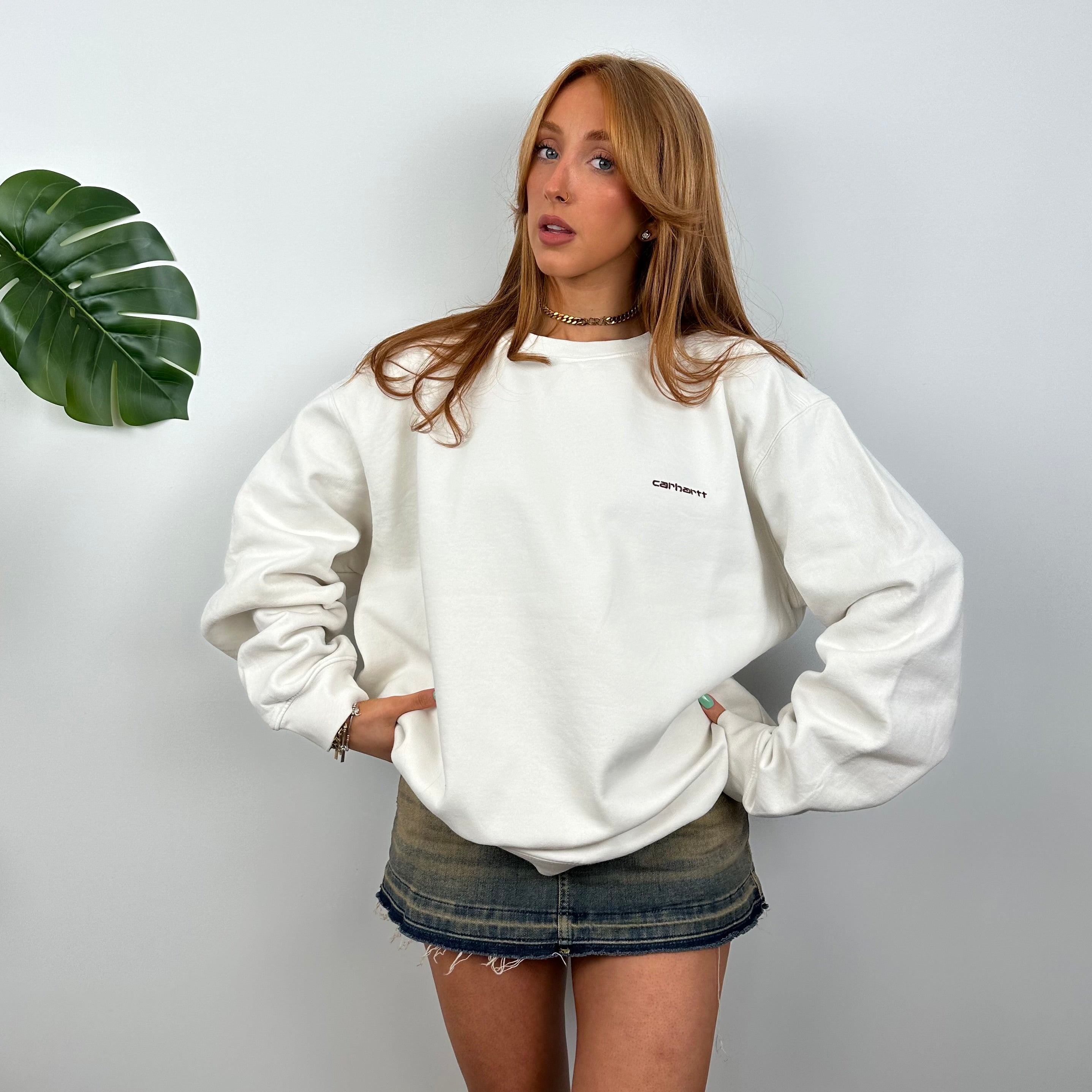 Carhartt RARE White Embroidered Spell Out Sweatshirt (L)