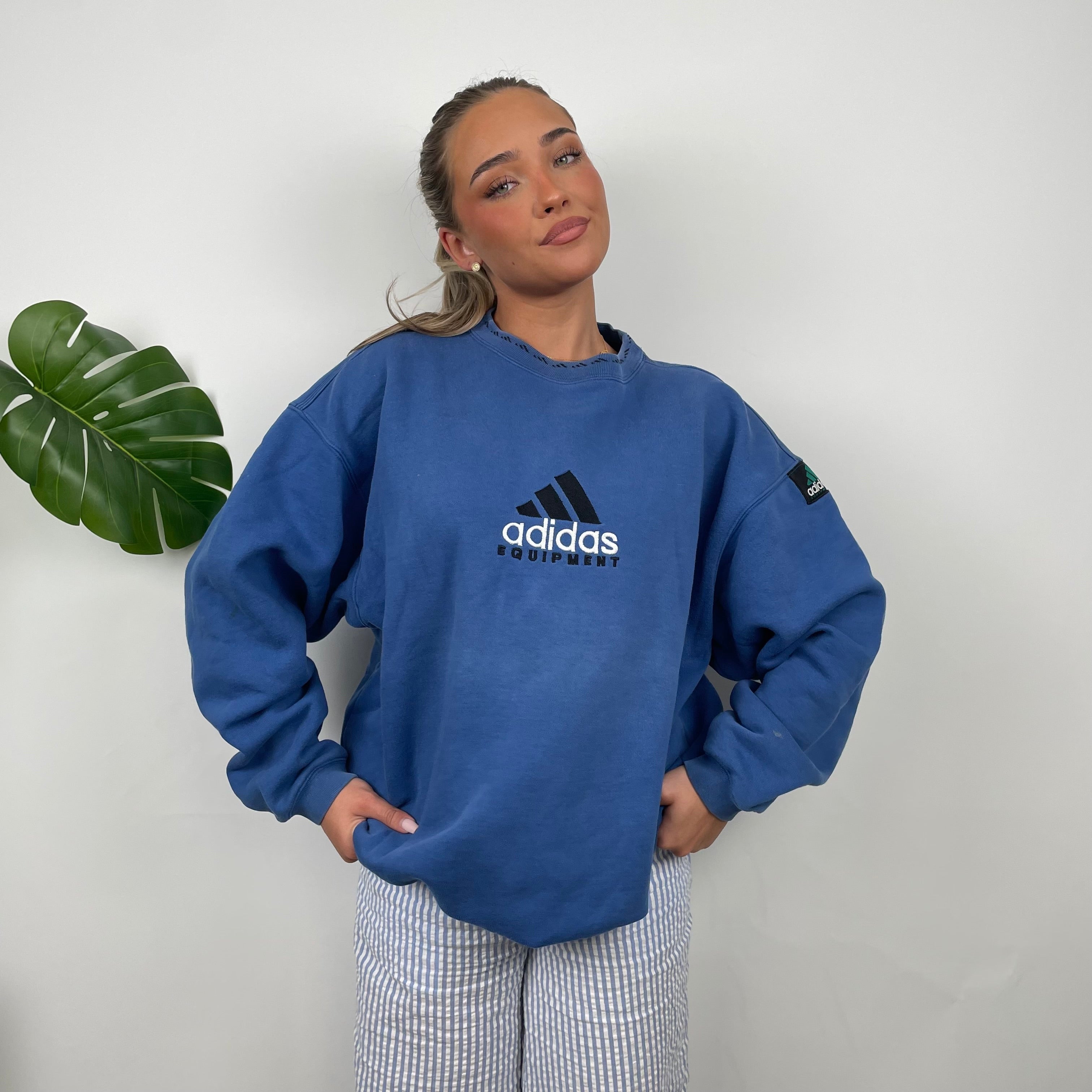 Adidas Equipment Blue Embroidered Spell Out Sweatshirt (XL)