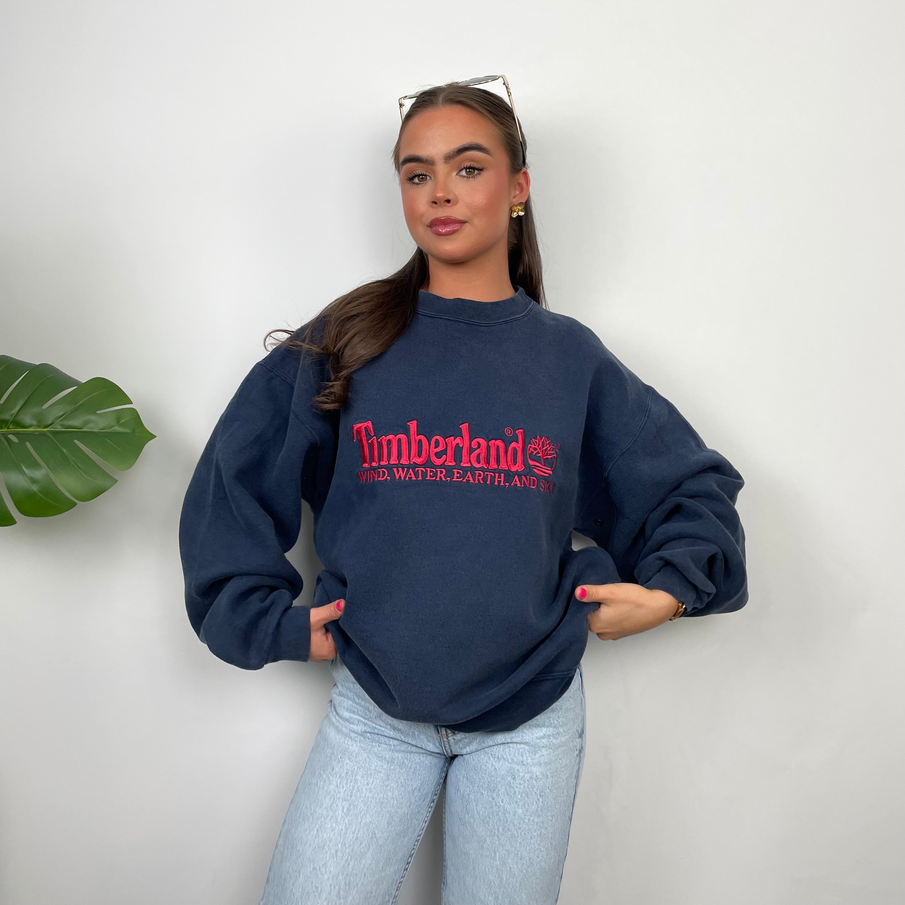 Timberland Navy Embroidered Spell Out Sweatshirt (M)