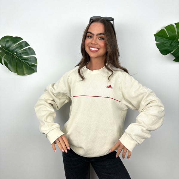 Adidas Cream Embroidered Spell Out Sweatshirt (M)