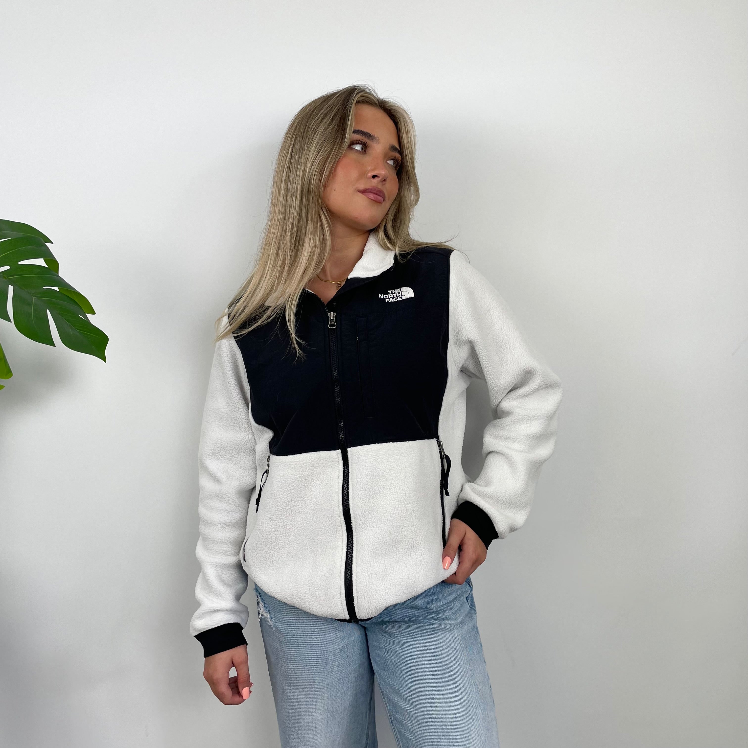North Face White Denali Teddy Bear Fleece Zip Up Jacket (M)