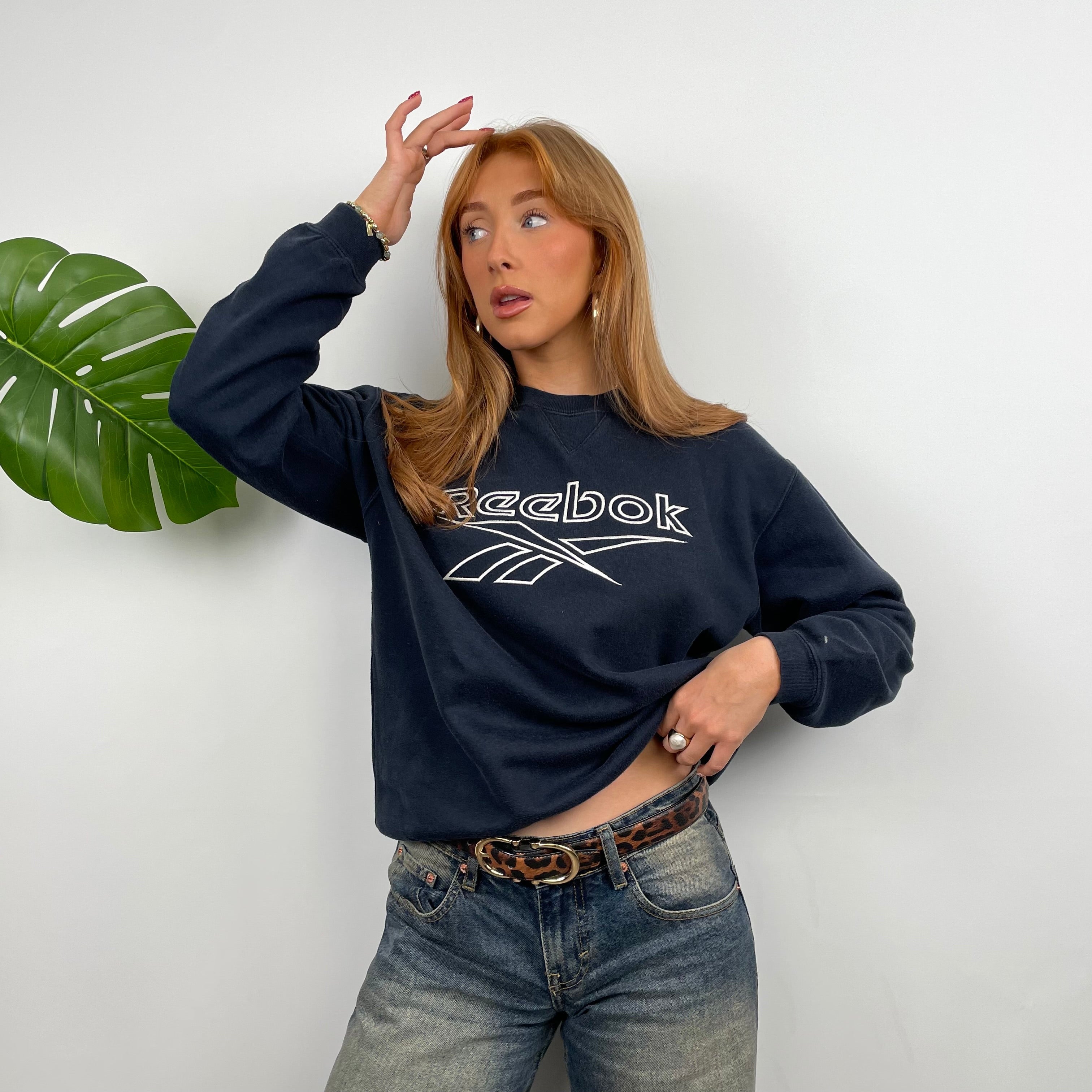 Reebok RARE Navy Embroidered Spell Out Sweatshirt (S)