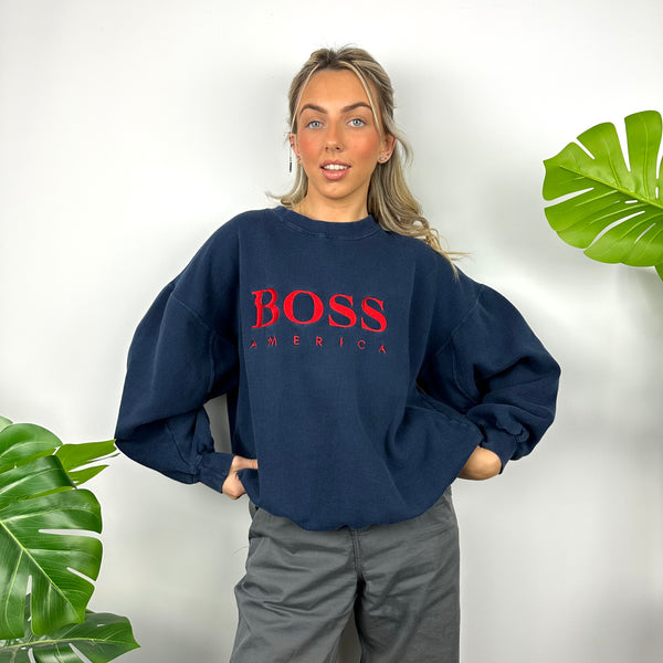 Boss America Navy Embroidered Spell Out Sweatshirt (M)