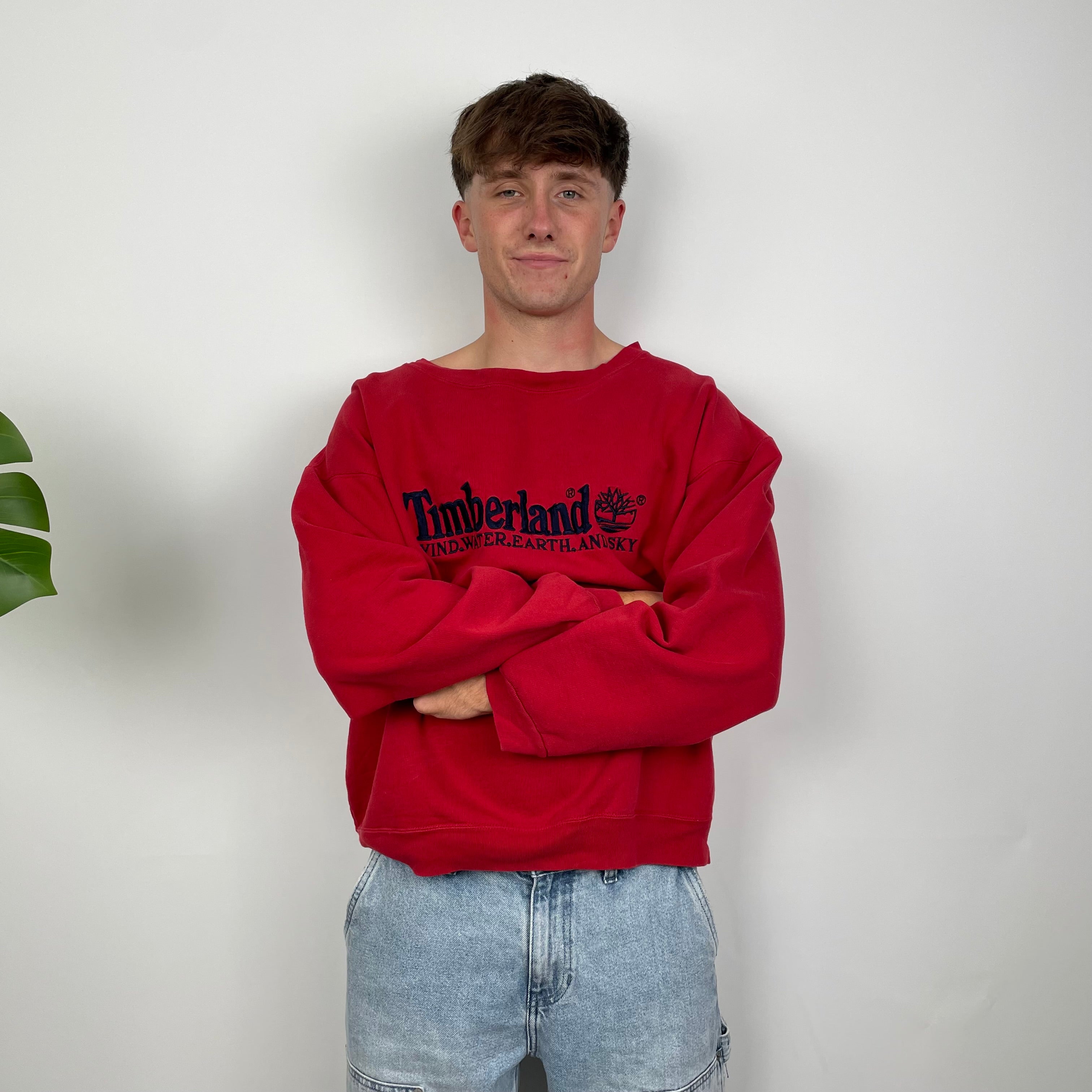 Timberland Red Embroidered Spell Out Sweatshirt (S)