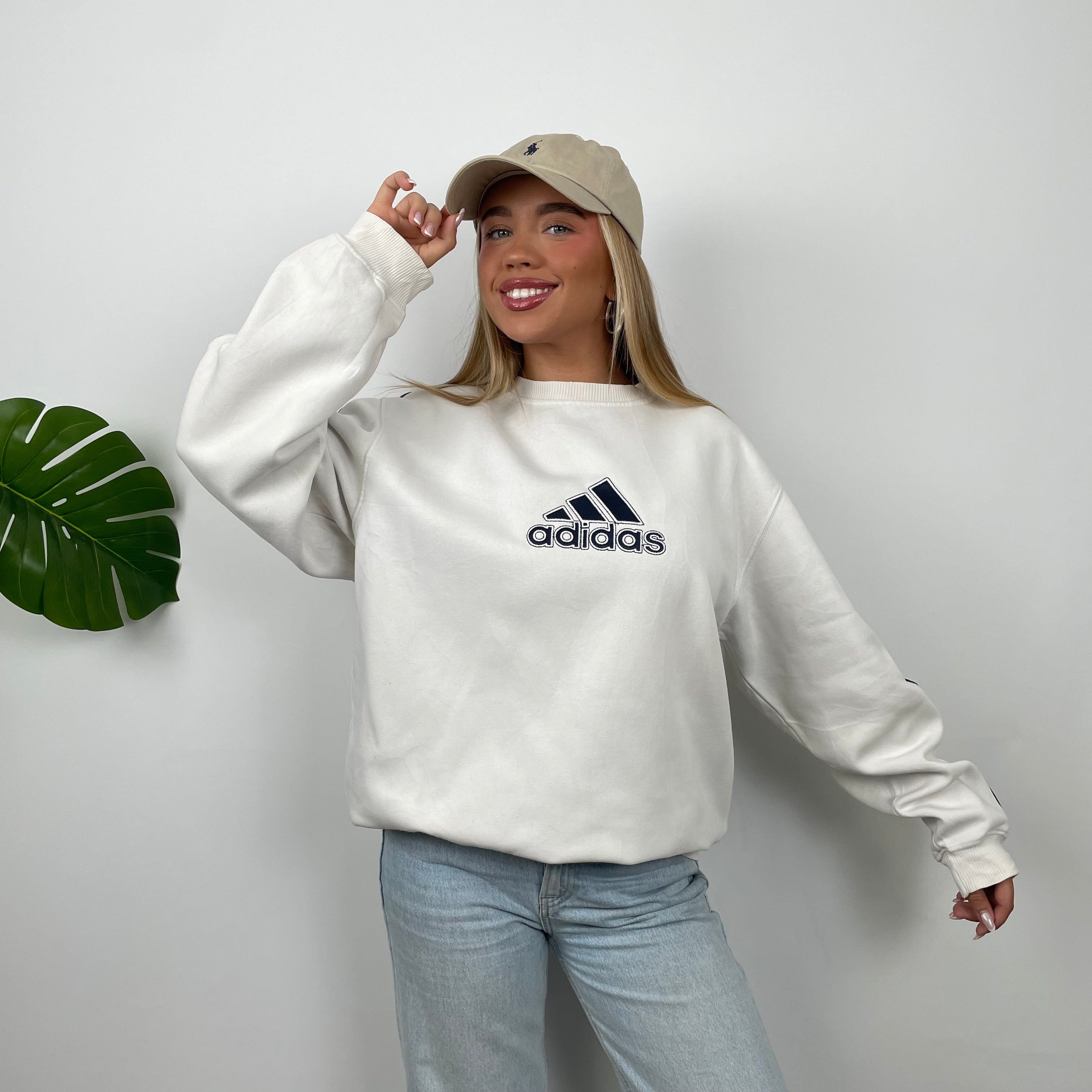 Adidas White Embroidered Spell Out Sweatshirt (L)