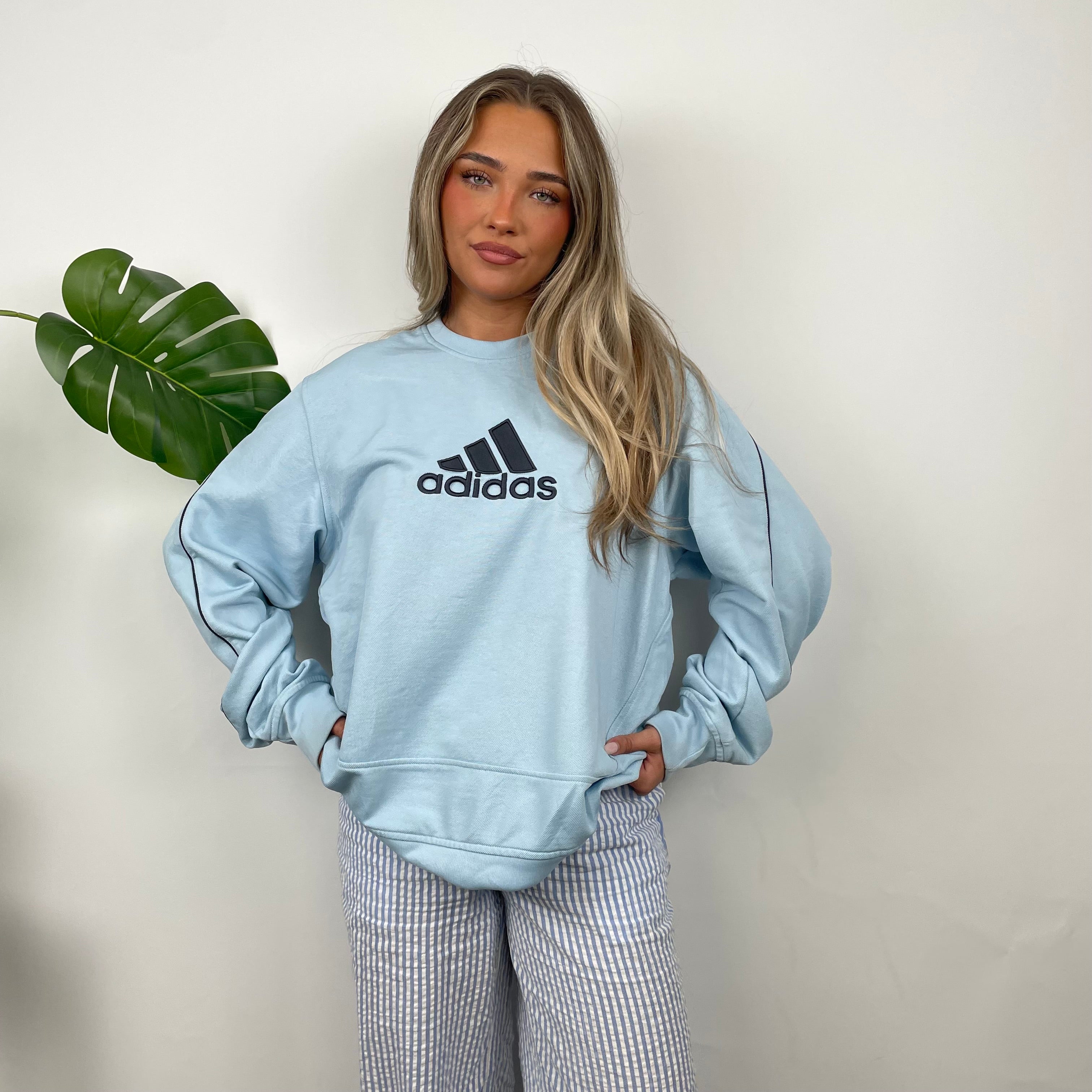 Adidas Baby Blue Embroidered Spell Out Sweatshirt (L)