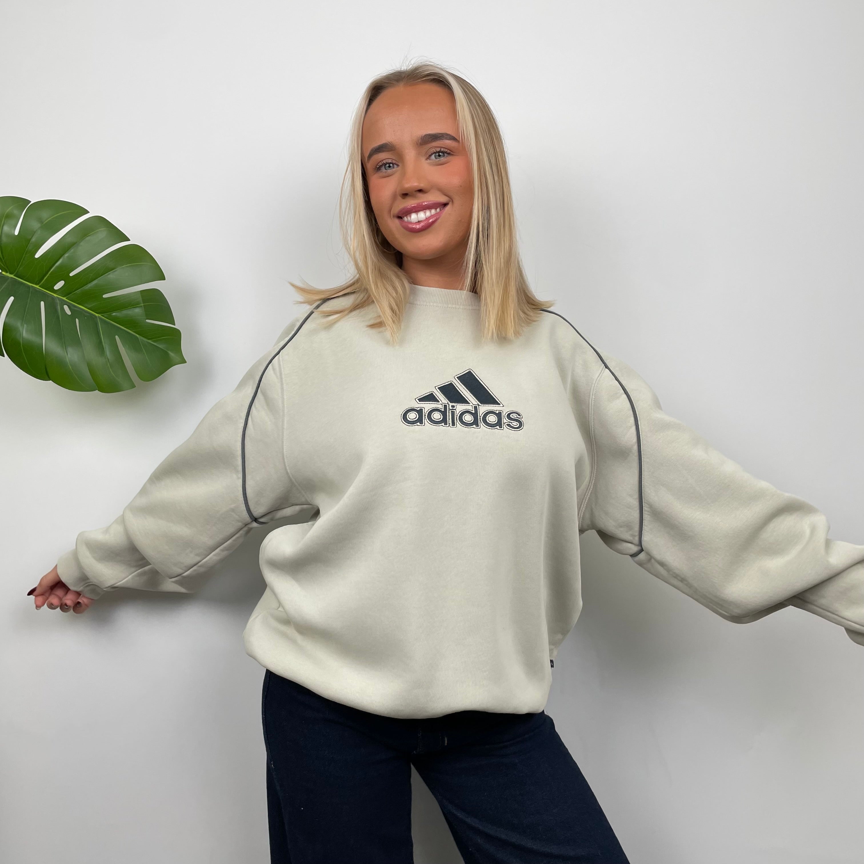 Adidas Cream Embroidered Spell Out Sweatshirt (L)