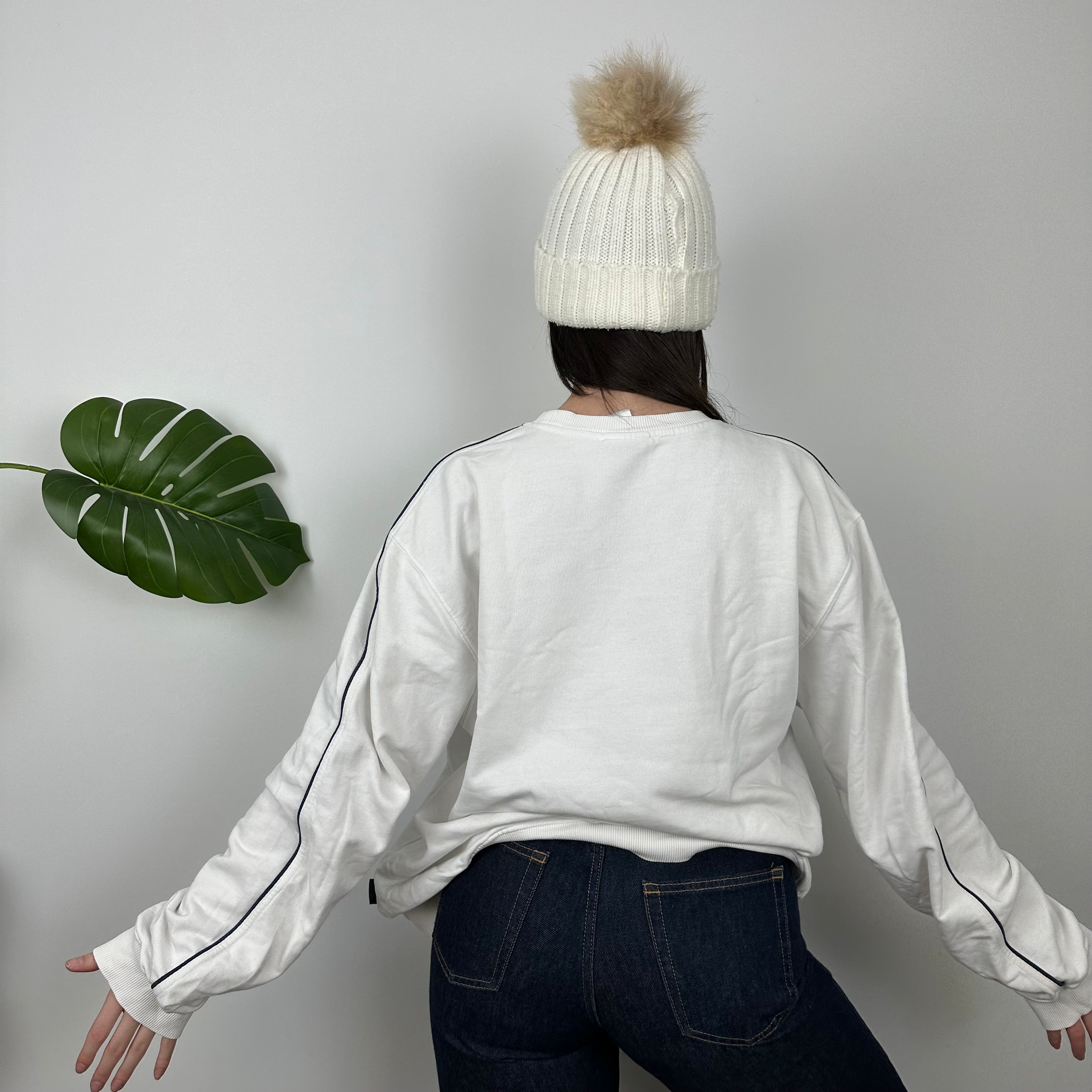 Adidas White Embroidered Spell Out Sweatshirt (L)