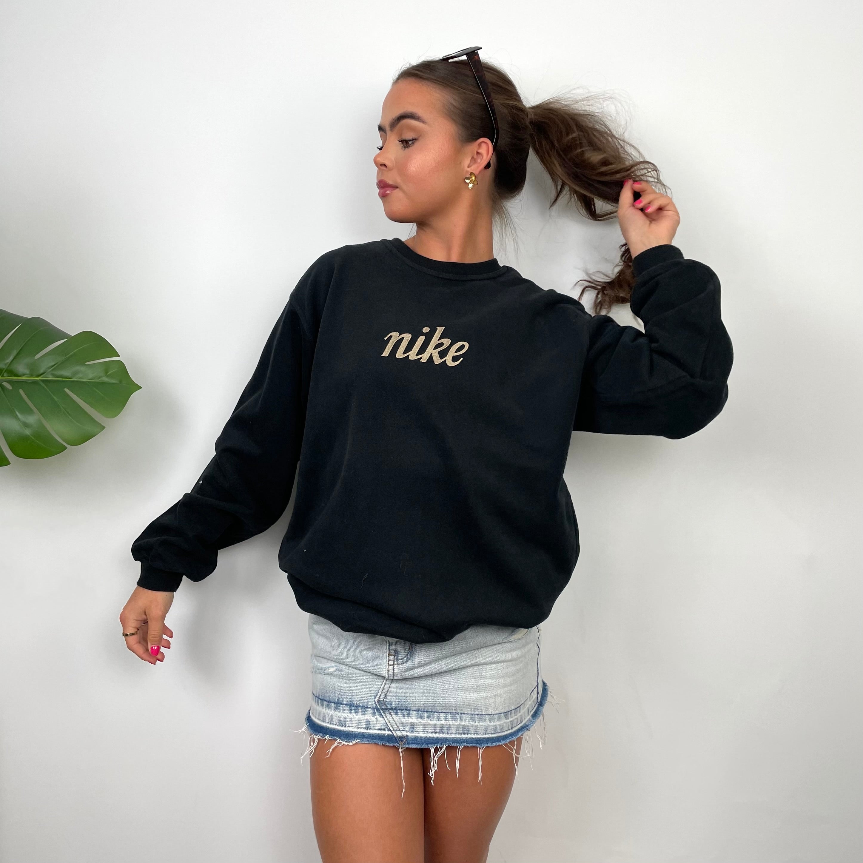 Nike RARE Black Embroidered Spell Out Sweatshirt (L)