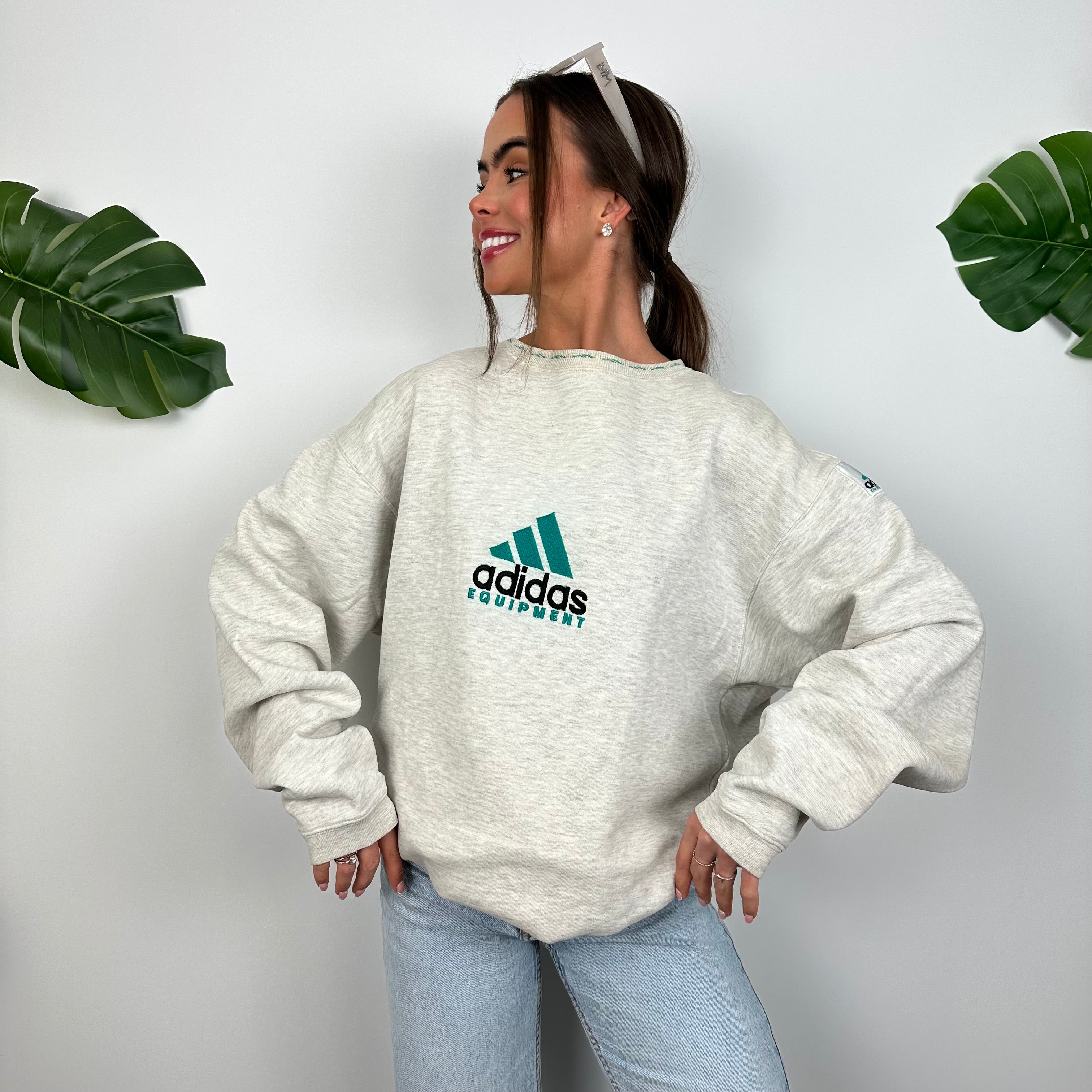 Adidas Equipment Grey Embroidered Spell Out Sweatshirt (L)