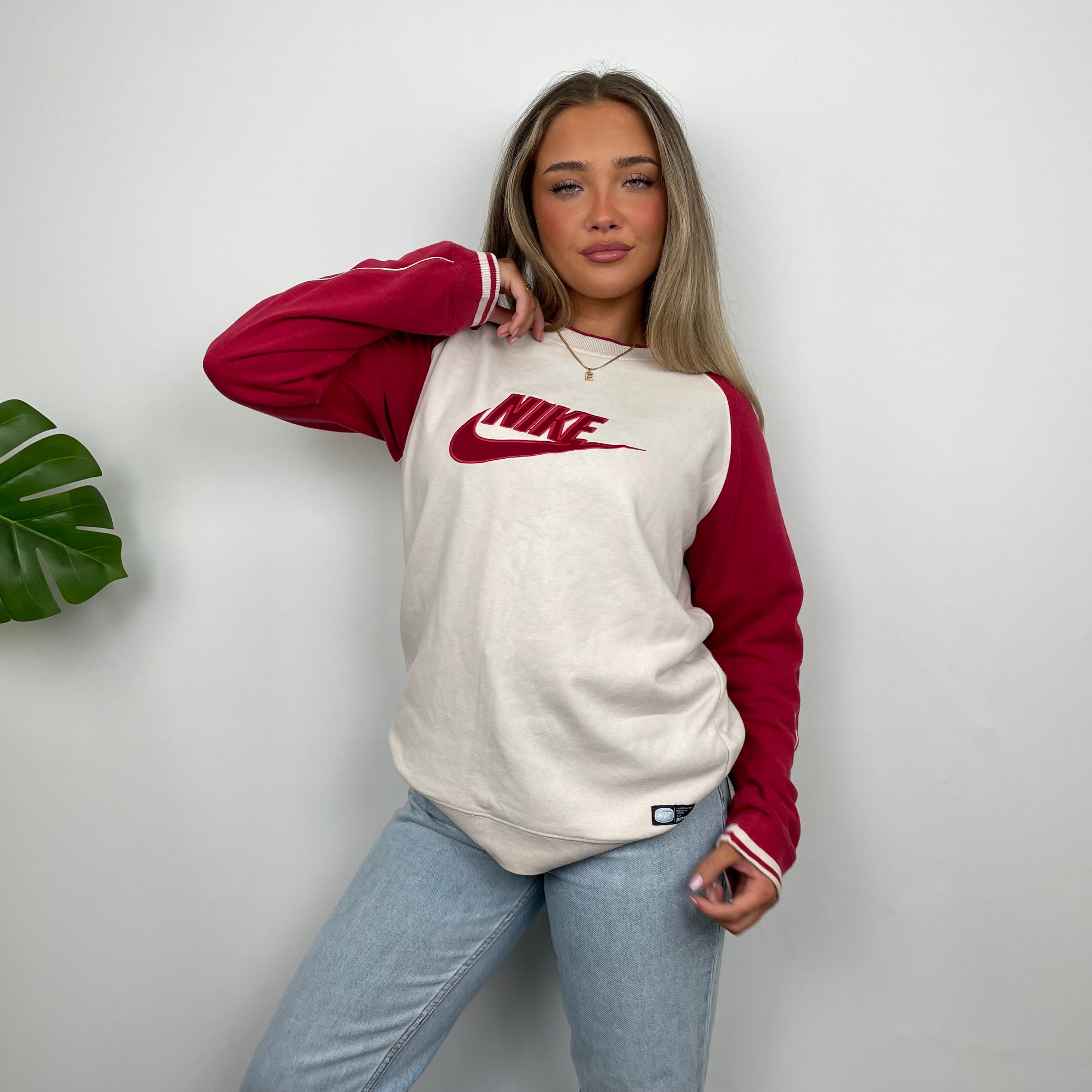 Nike RARE White Embroidered Spell Out Sweatshirt (M)