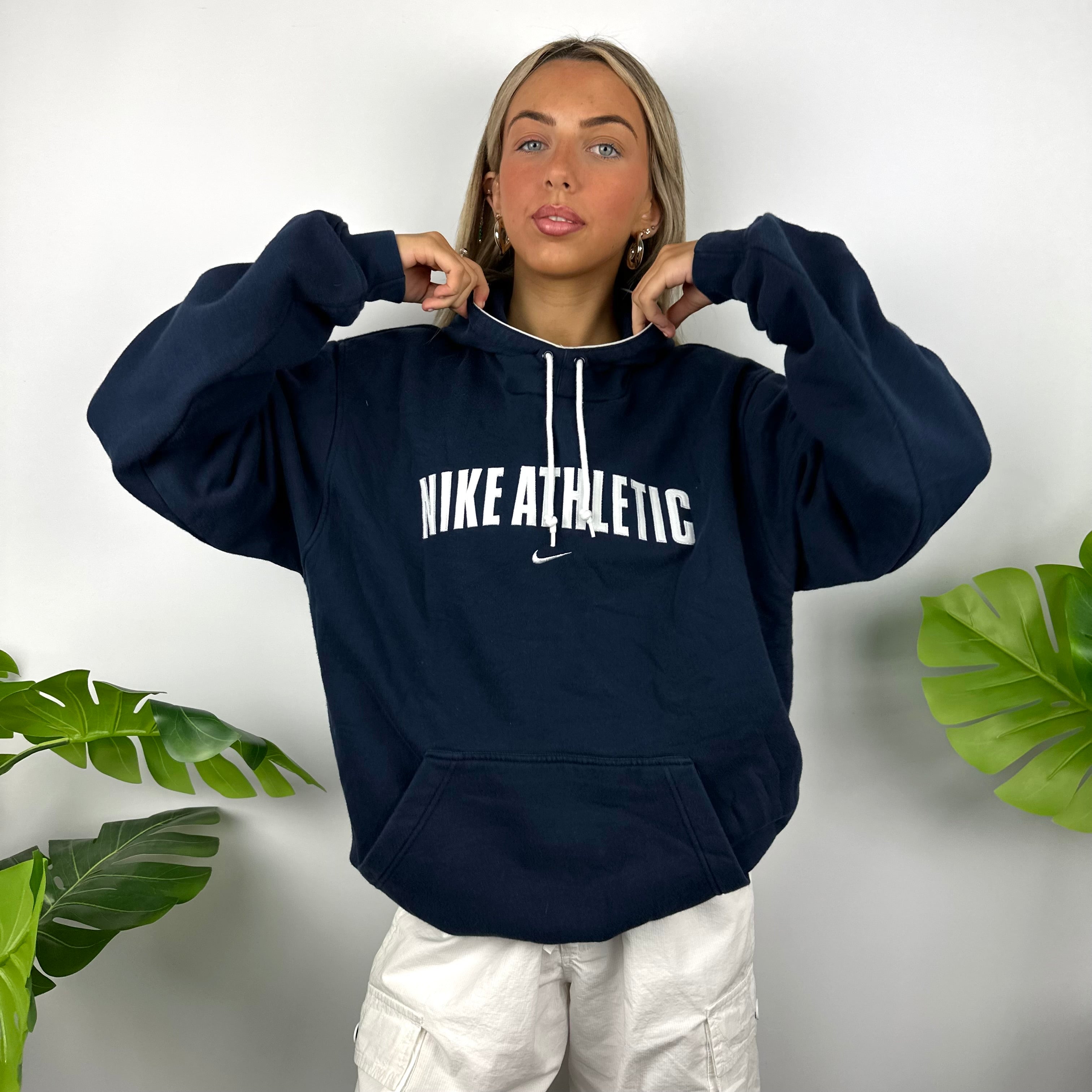 Nike Athletic Navy Embroidered Spell Out Hoodie (M)
