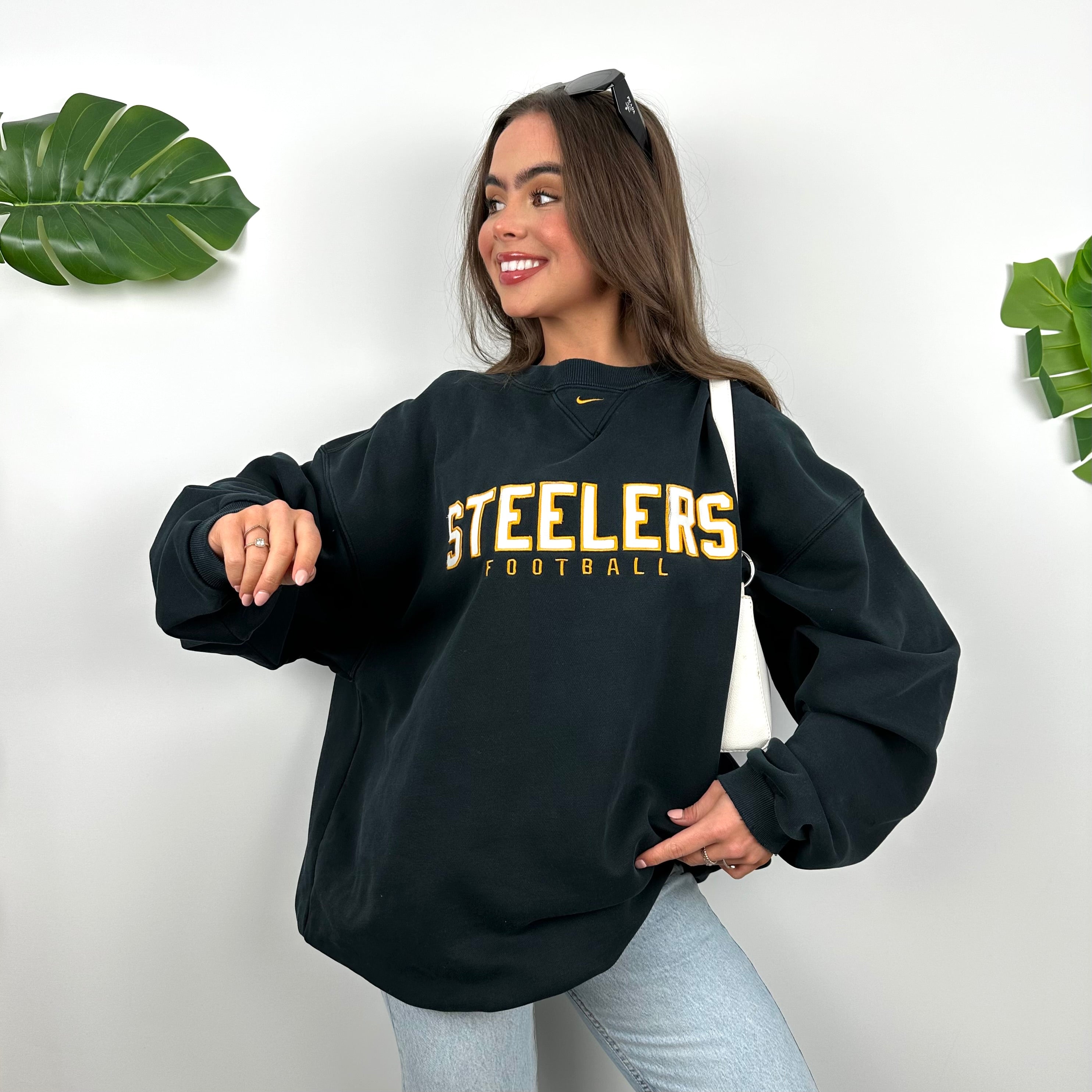 Nike X Pittsburgh Steelers Black Embroidered Spell Out Sweatshirt (XL)