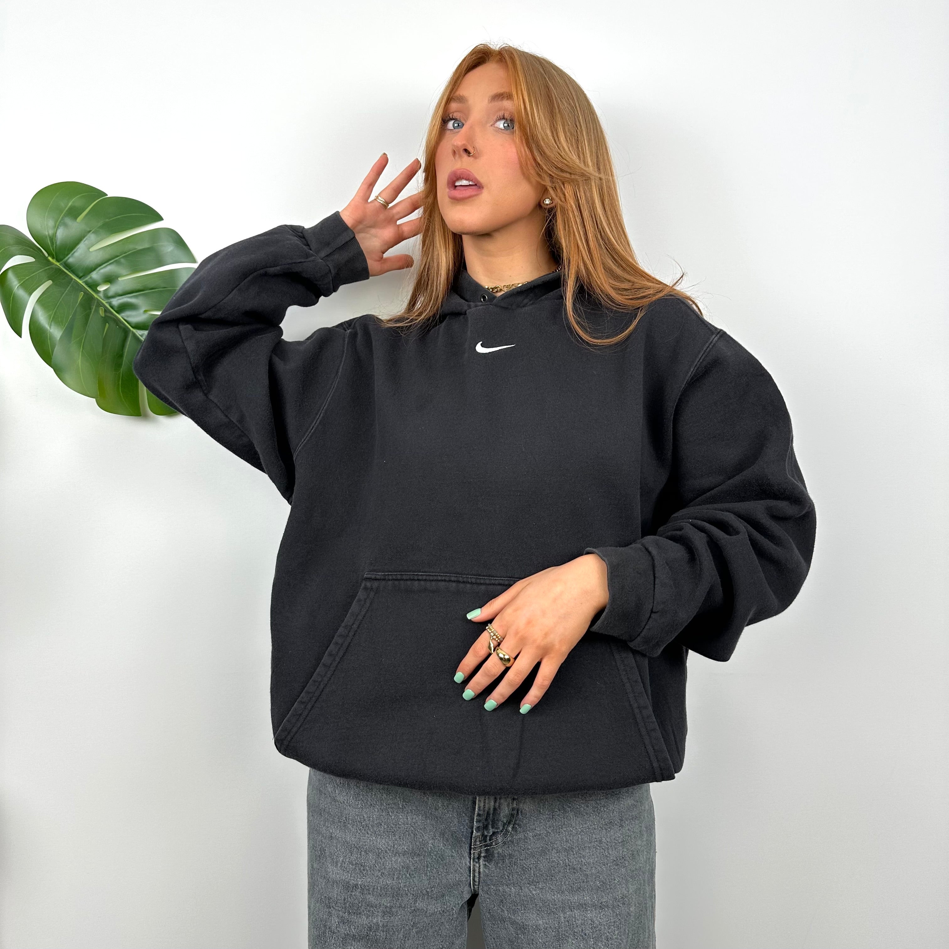 Nike Black Embroidered Centre Swoosh Hoodie (L)