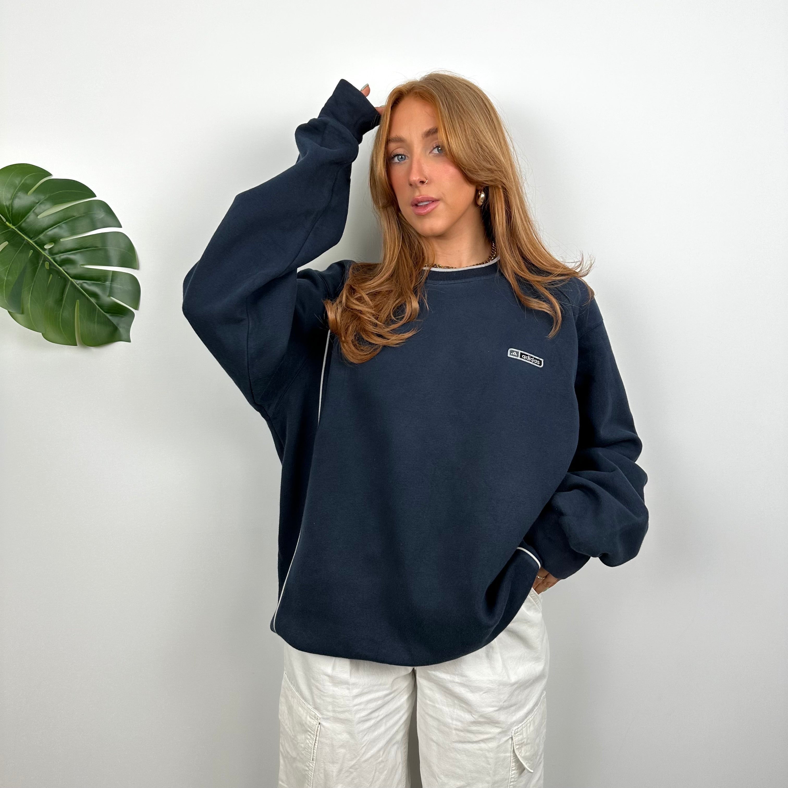 Adidas Navy Embroidered Spell Out Sweatshirt (XL)
