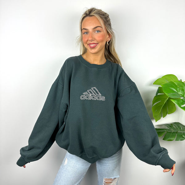 Adidas Phthalo Green Embroidered Spell Out Sweatshirt (L)