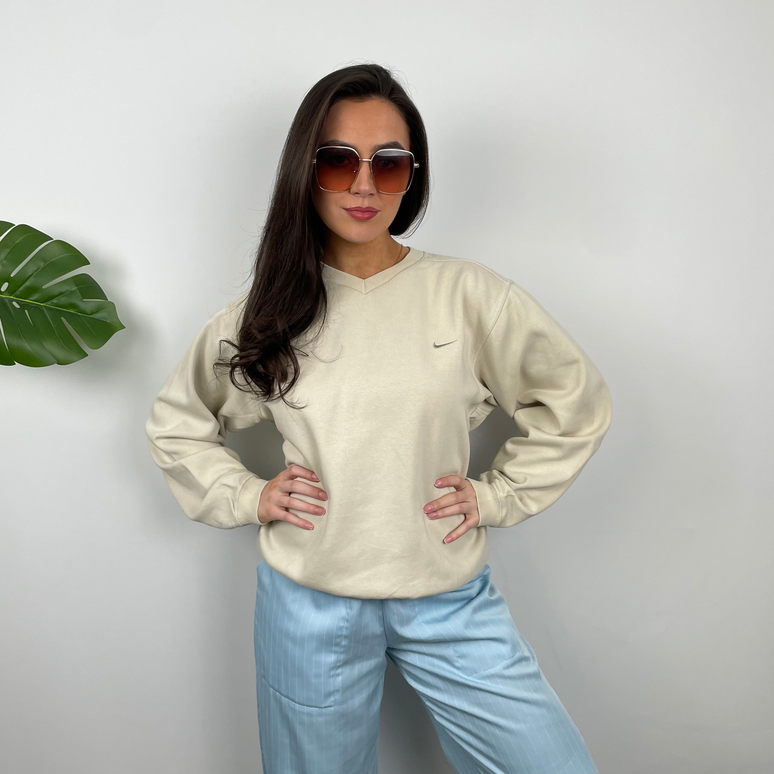 Nike Cream Embroidered Swoosh Sweatshirt (S)