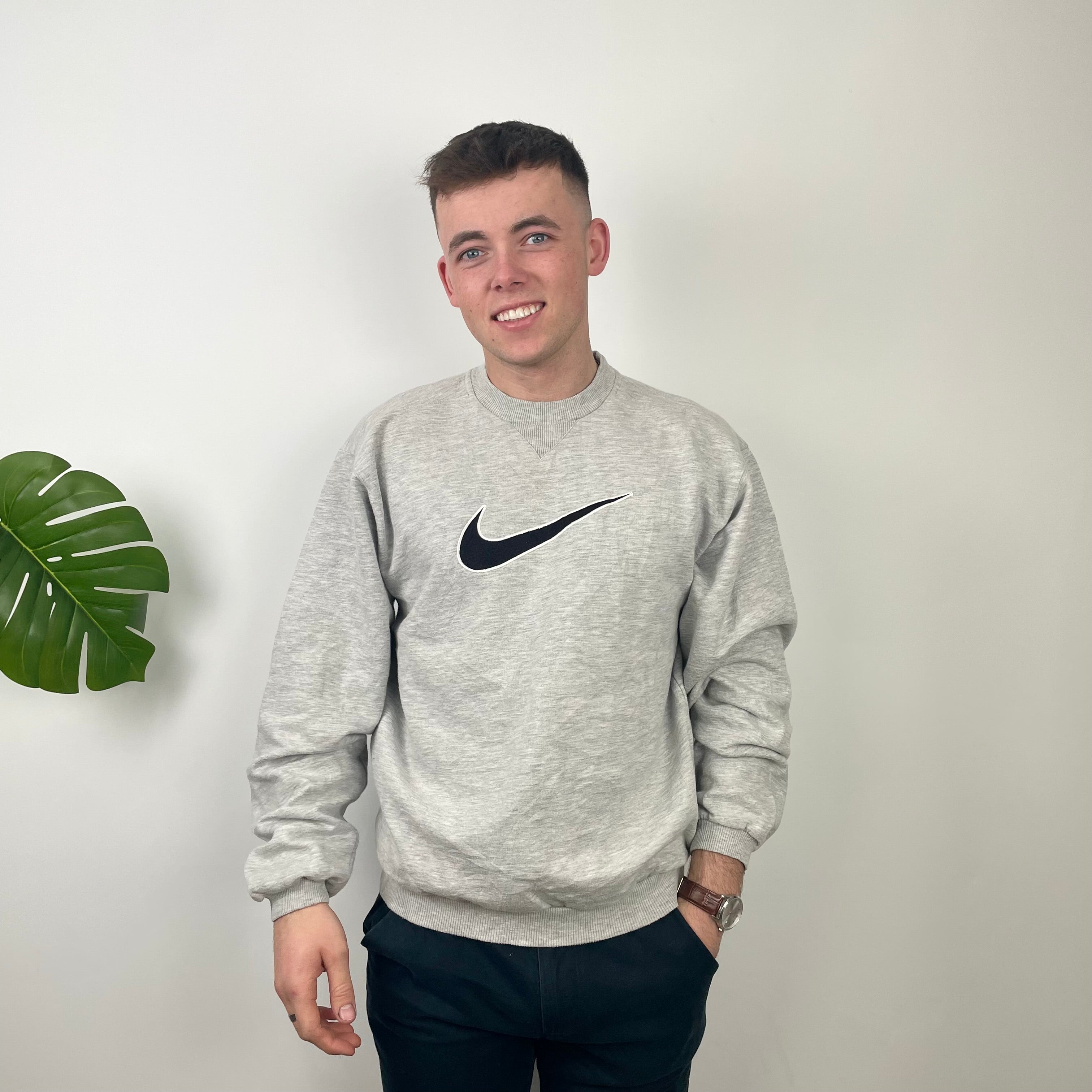 Nike Grey Embroidered Swoosh Sweatshirt (L)