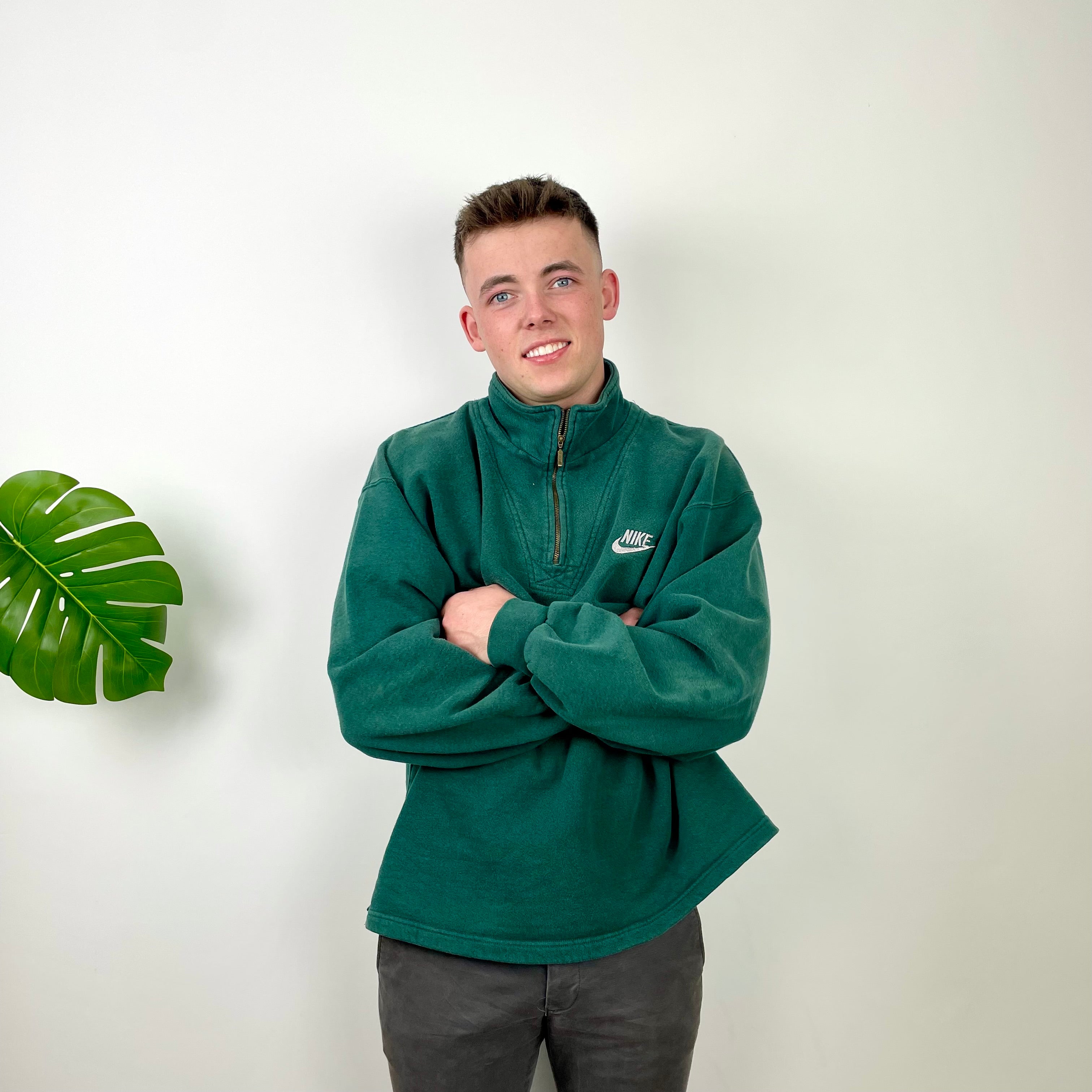 Nike Green Embroidered Spell Out Quarter Zip Sweatshirt (L)