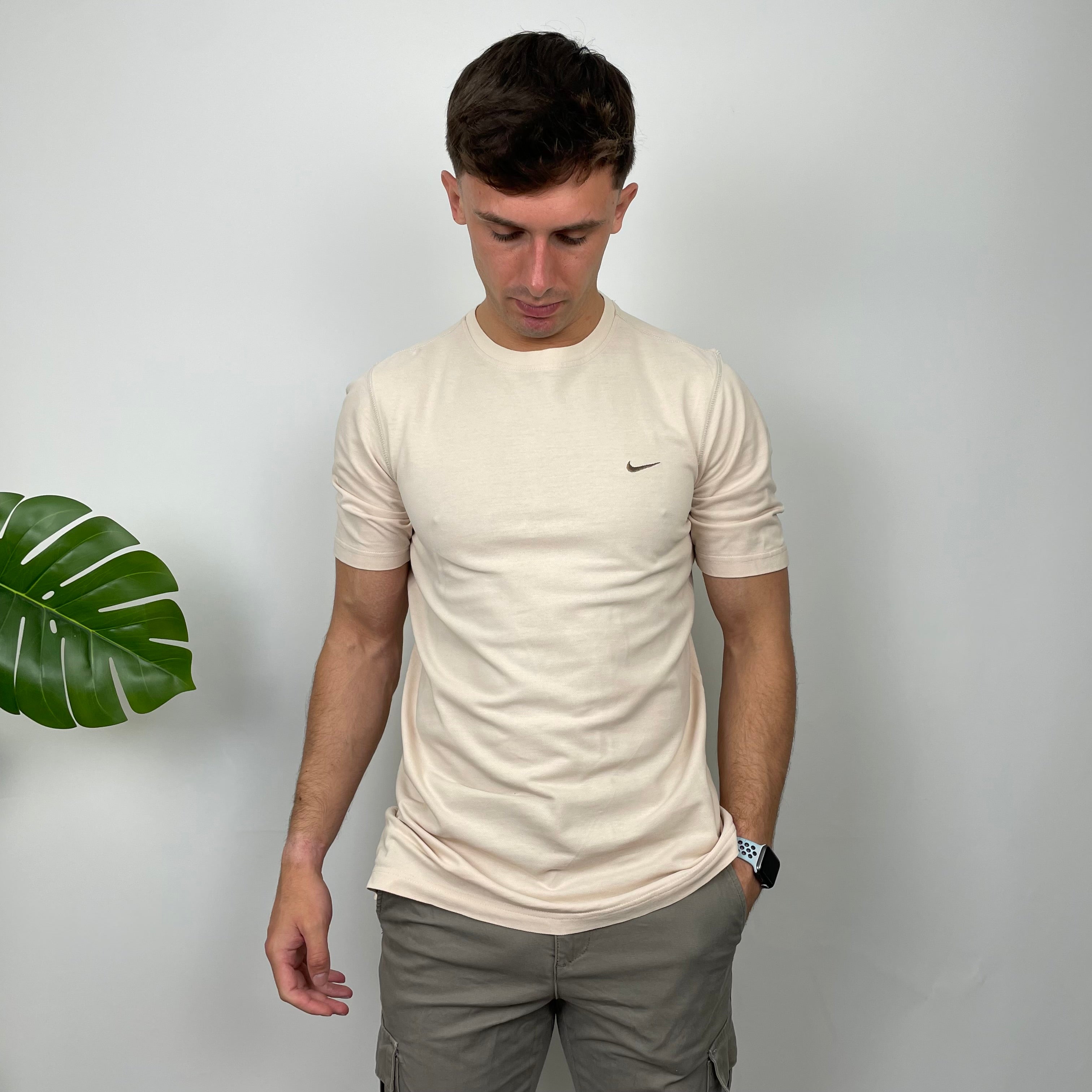 Nike Cream Embroidered Swoosh T Shirt (M)