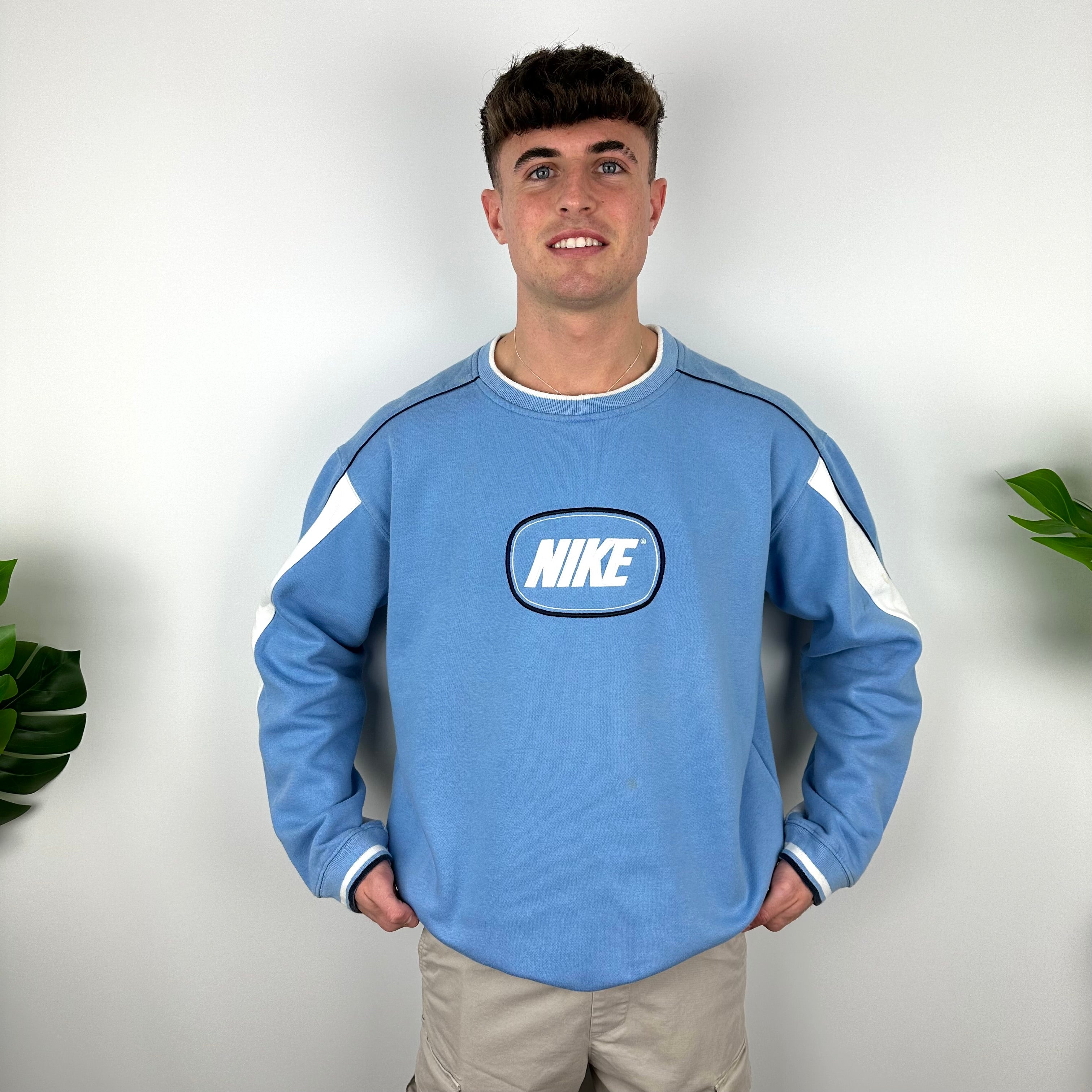 Nike Baby Blue Embroidered Spell Out Sweatshirt (XL)