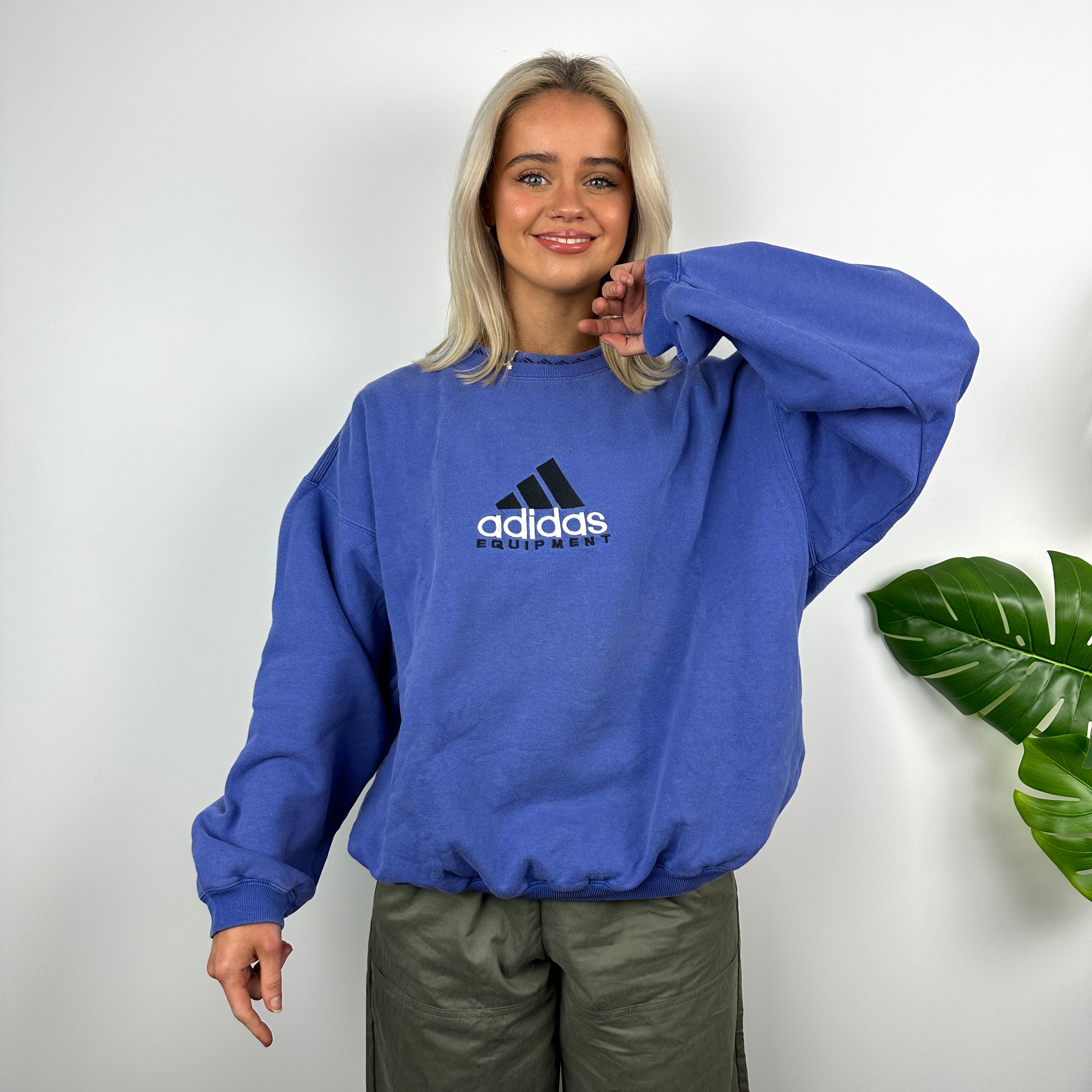 Adidas Equipment RARE Blue Embroidered Spell Out Sweatshirt (L)