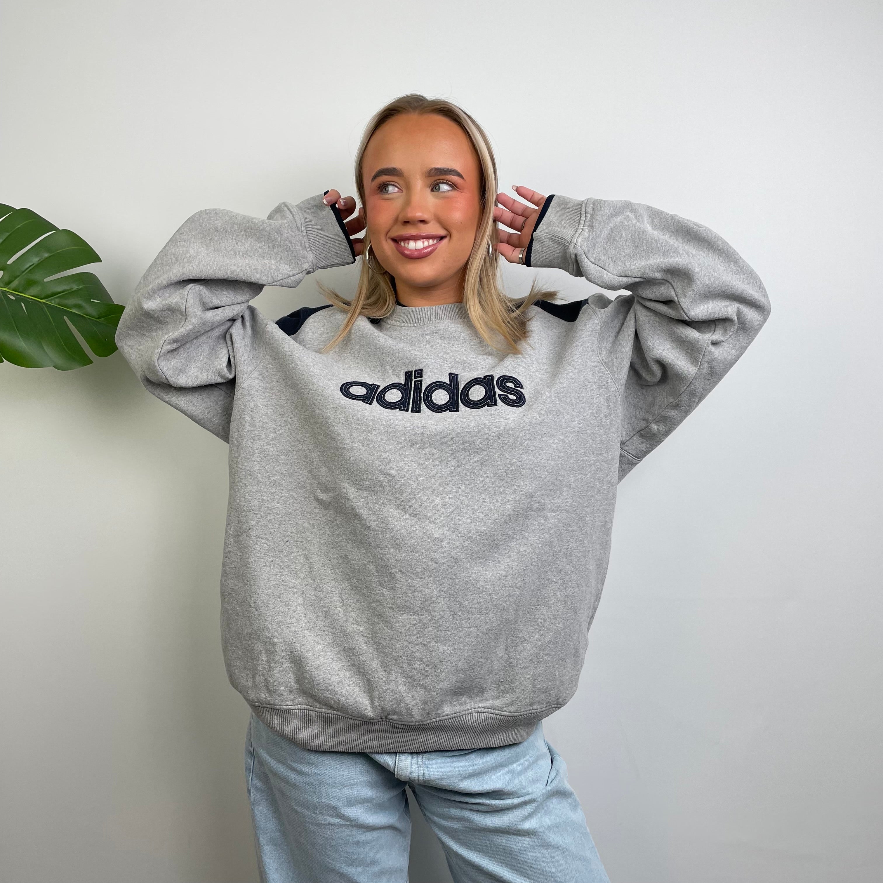 Adidas RARE Grey Embroidered Spell Out Sweatshirt (L)