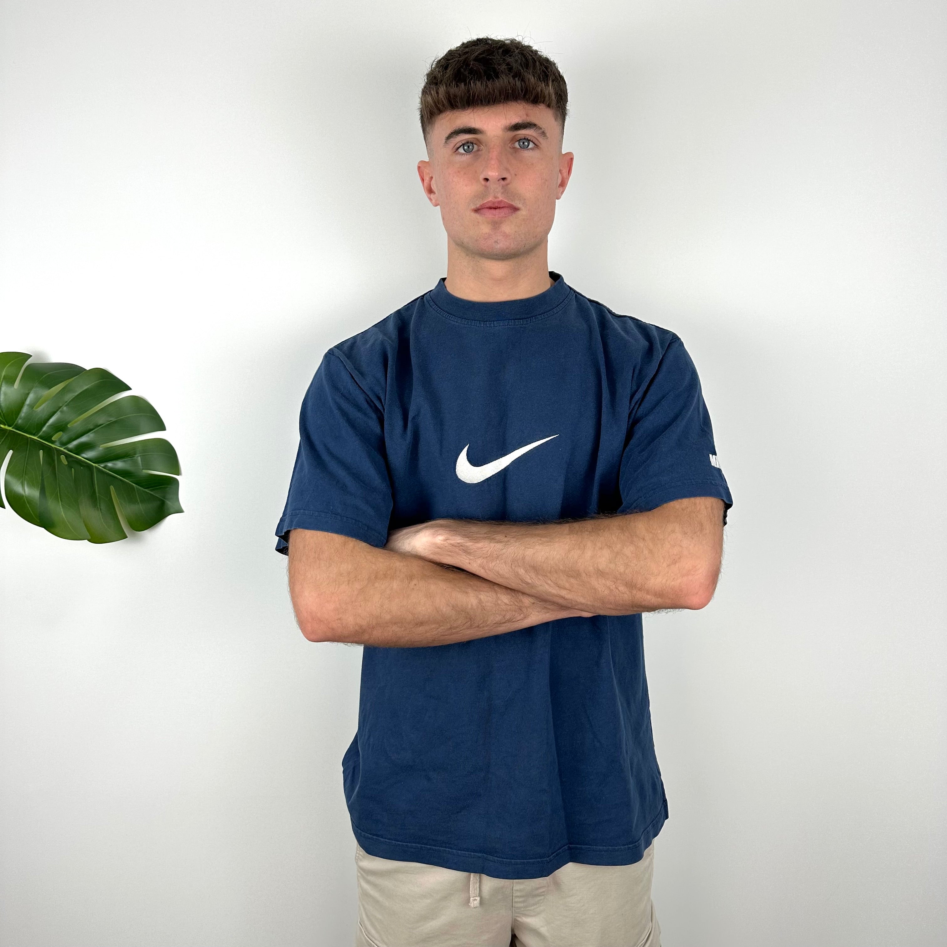 Nike Blue Embroidered Swoosh T Shirt (M)