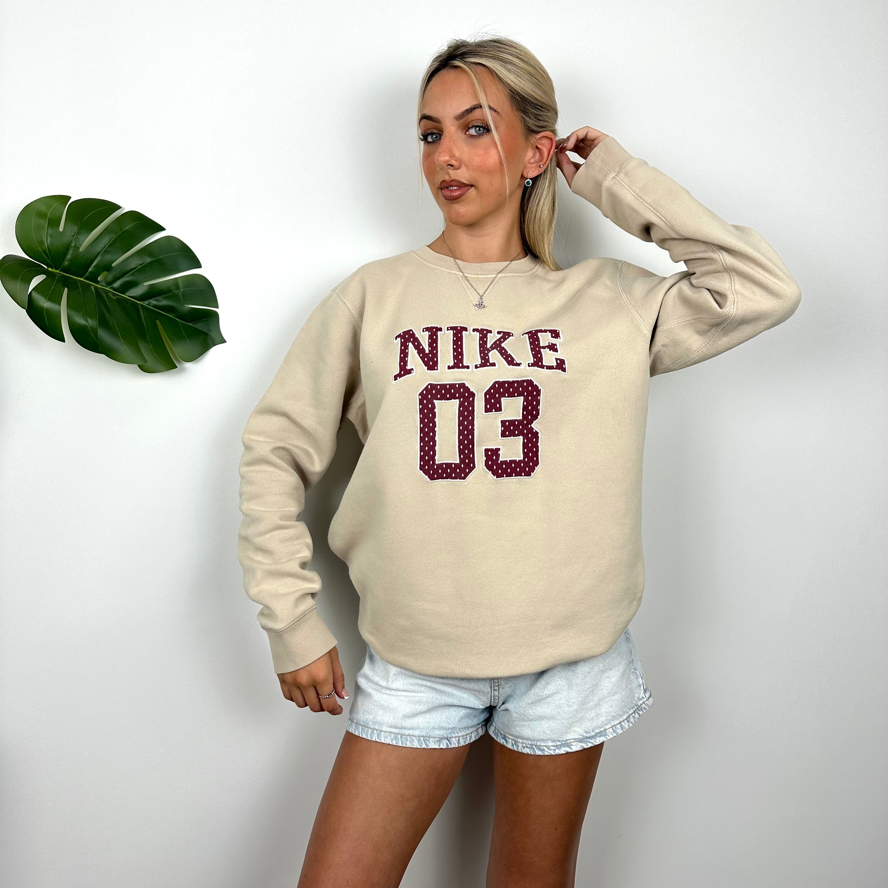 Nike Cream Embroidered Spell Out Sweatshirt (L)