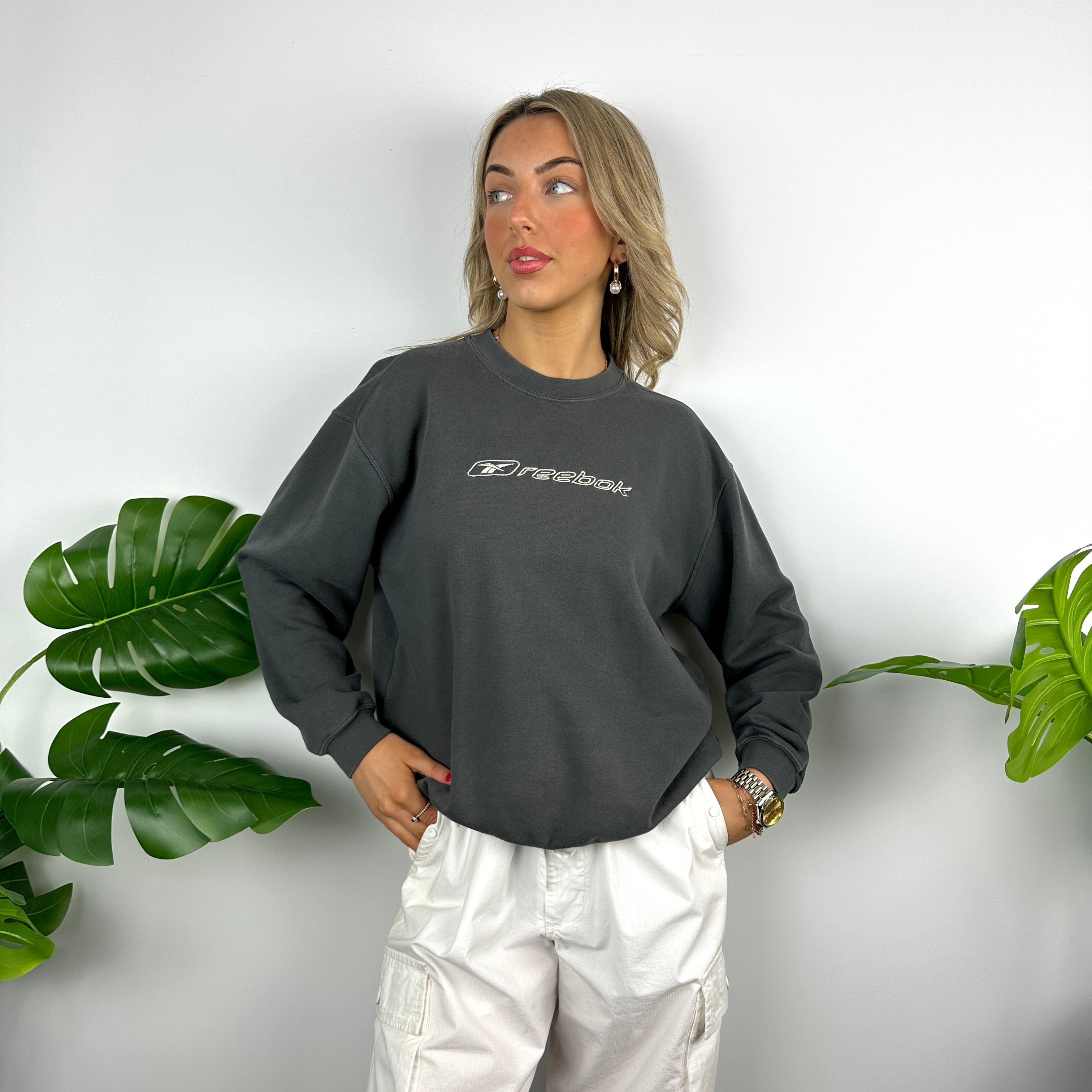 Reebok Grey Embroidered Spell Out Sweatshirt (S)