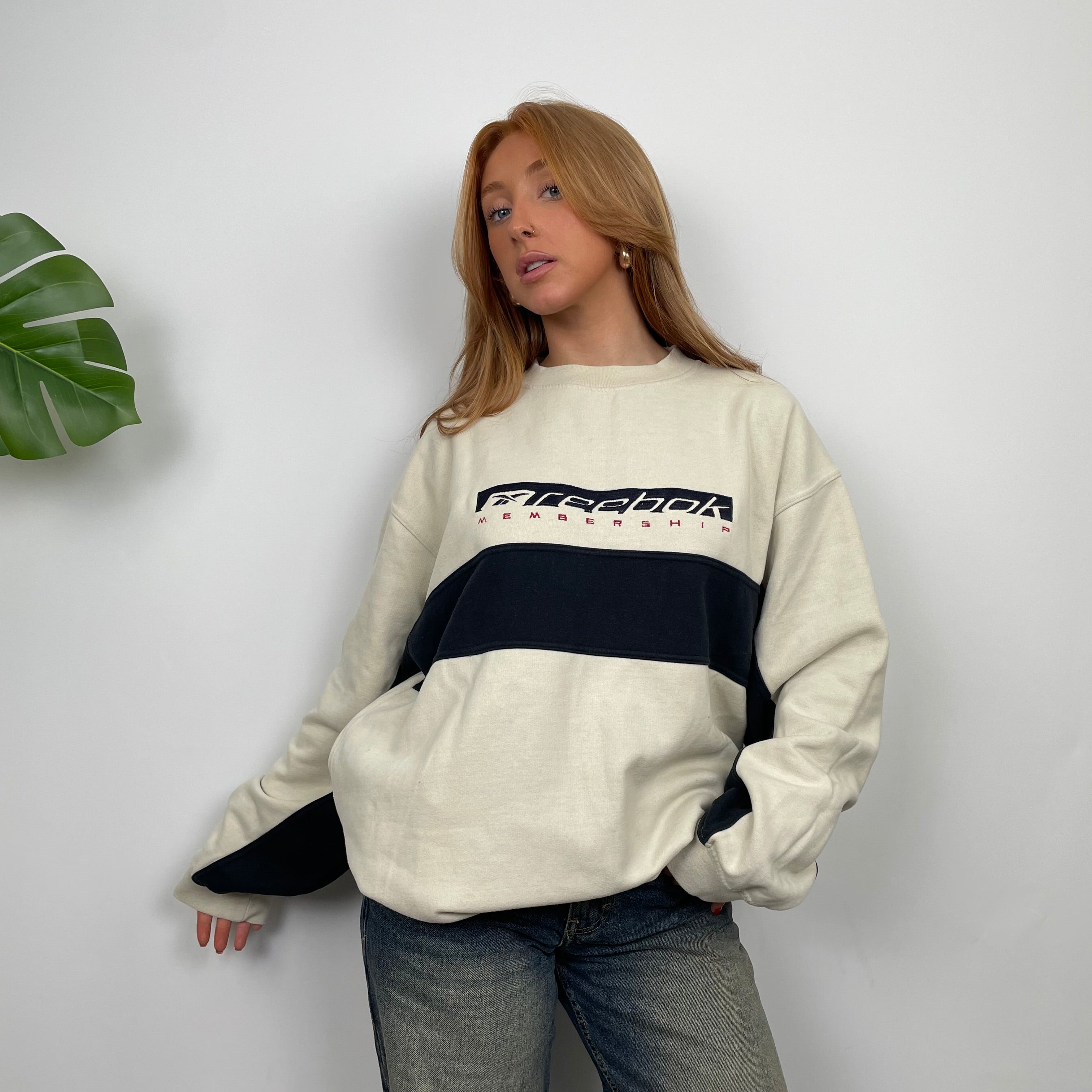 Reebok RARE Cream Embroidered Spell Out Sweatshirt (XXL)