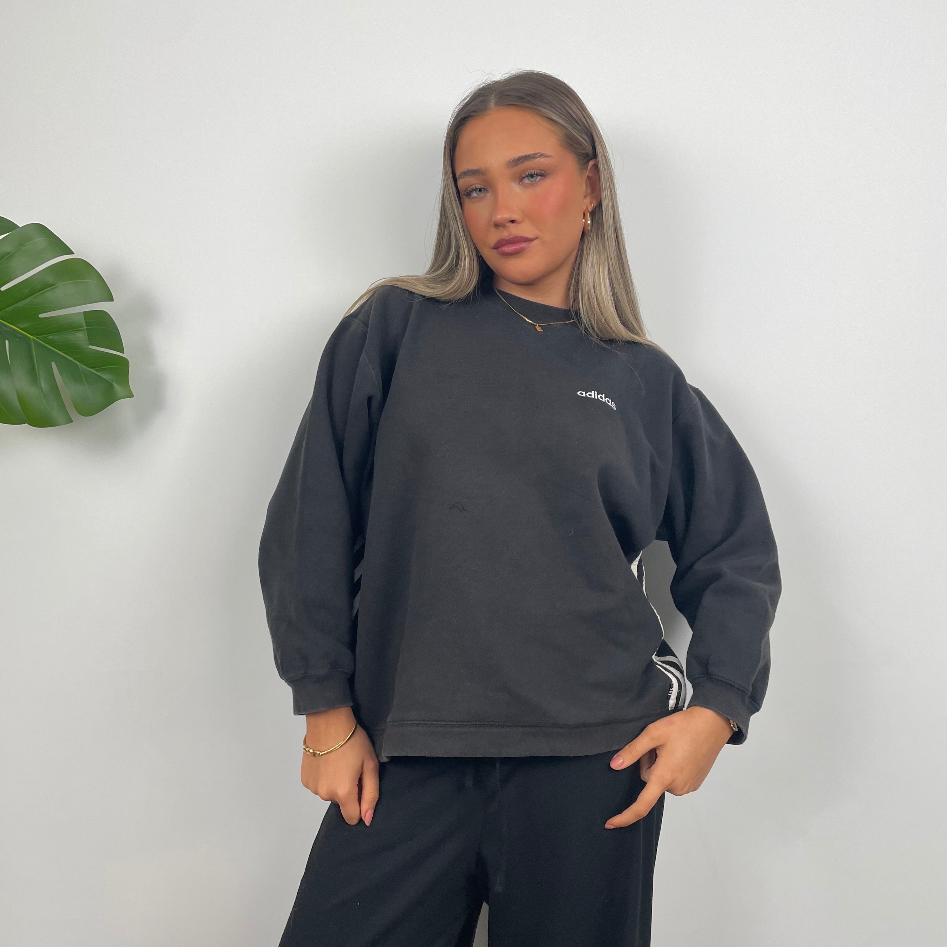 Adidas Black Embroidered Spell Out Sweatshirt (S)