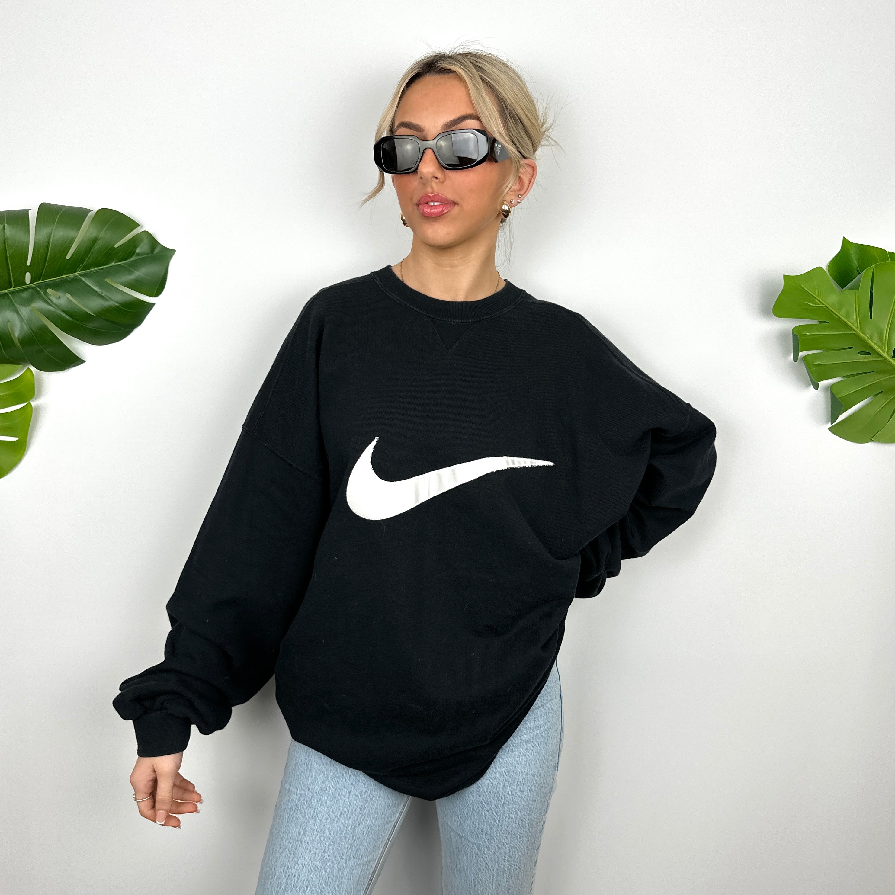 Nike Black Embroidered Swoosh Sweatshirt (XXL)