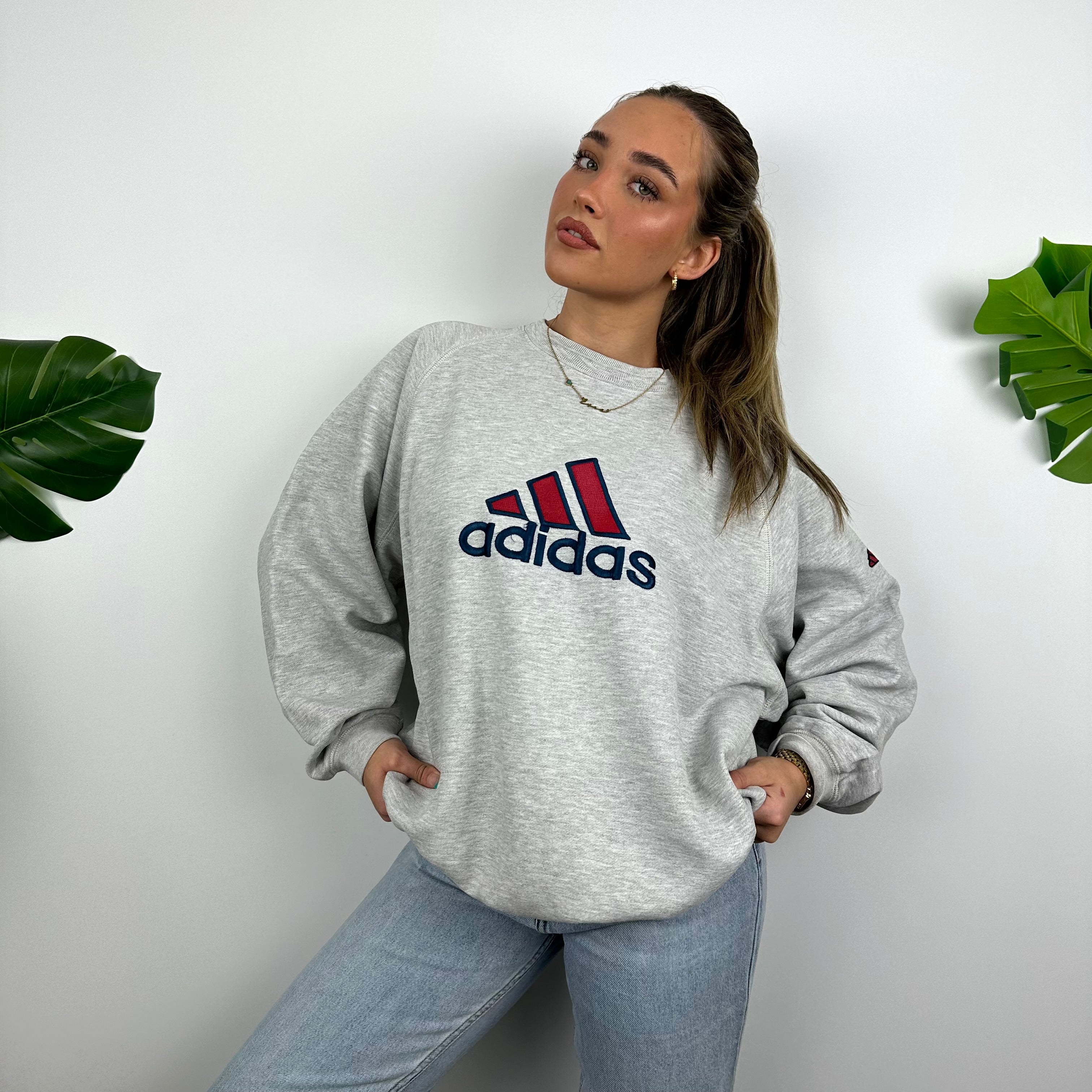 Adidas Grey Embroidered Spell Out Sweatshirt (L)