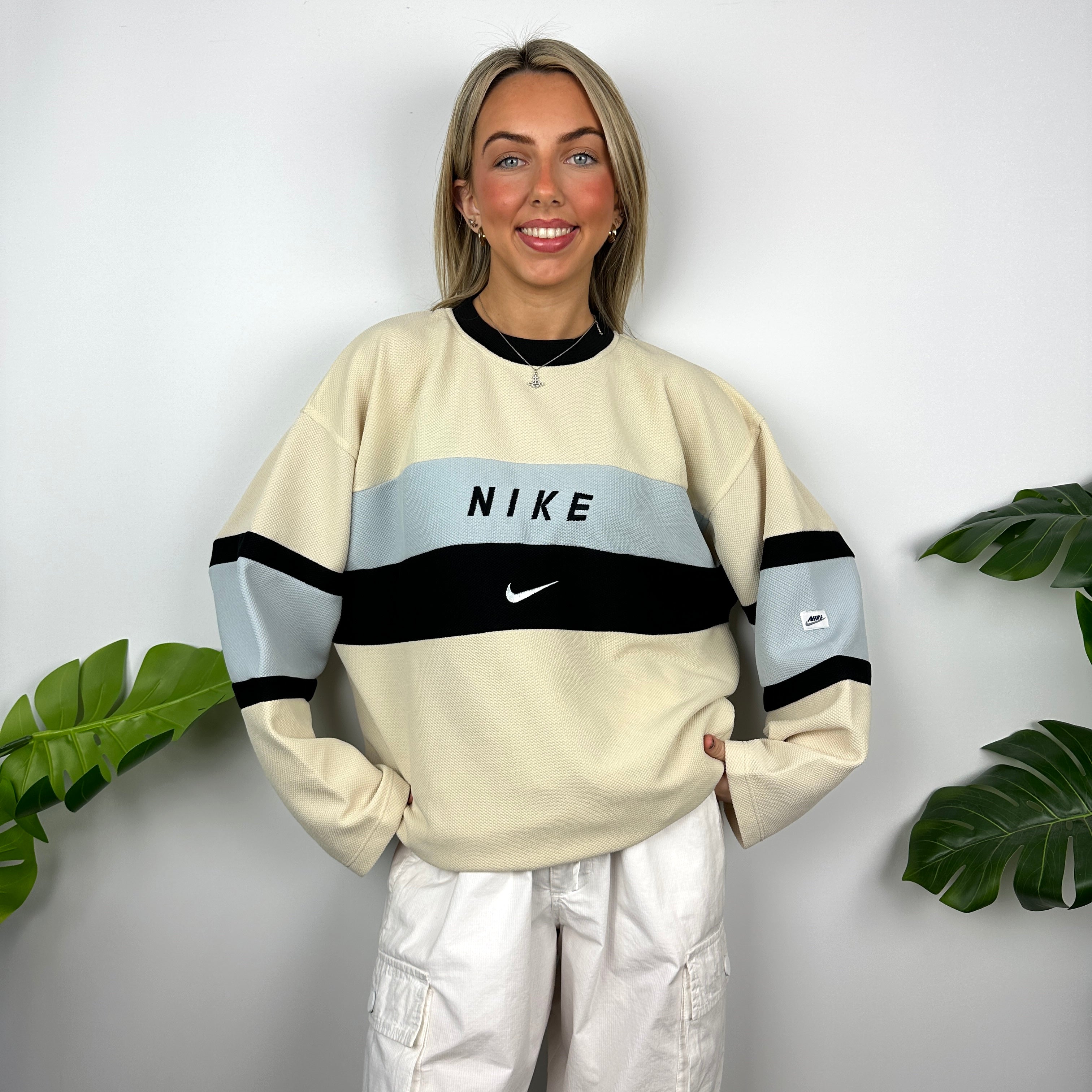 Nike Cream Embroidered Spell Out Sweatshirt (XXL)