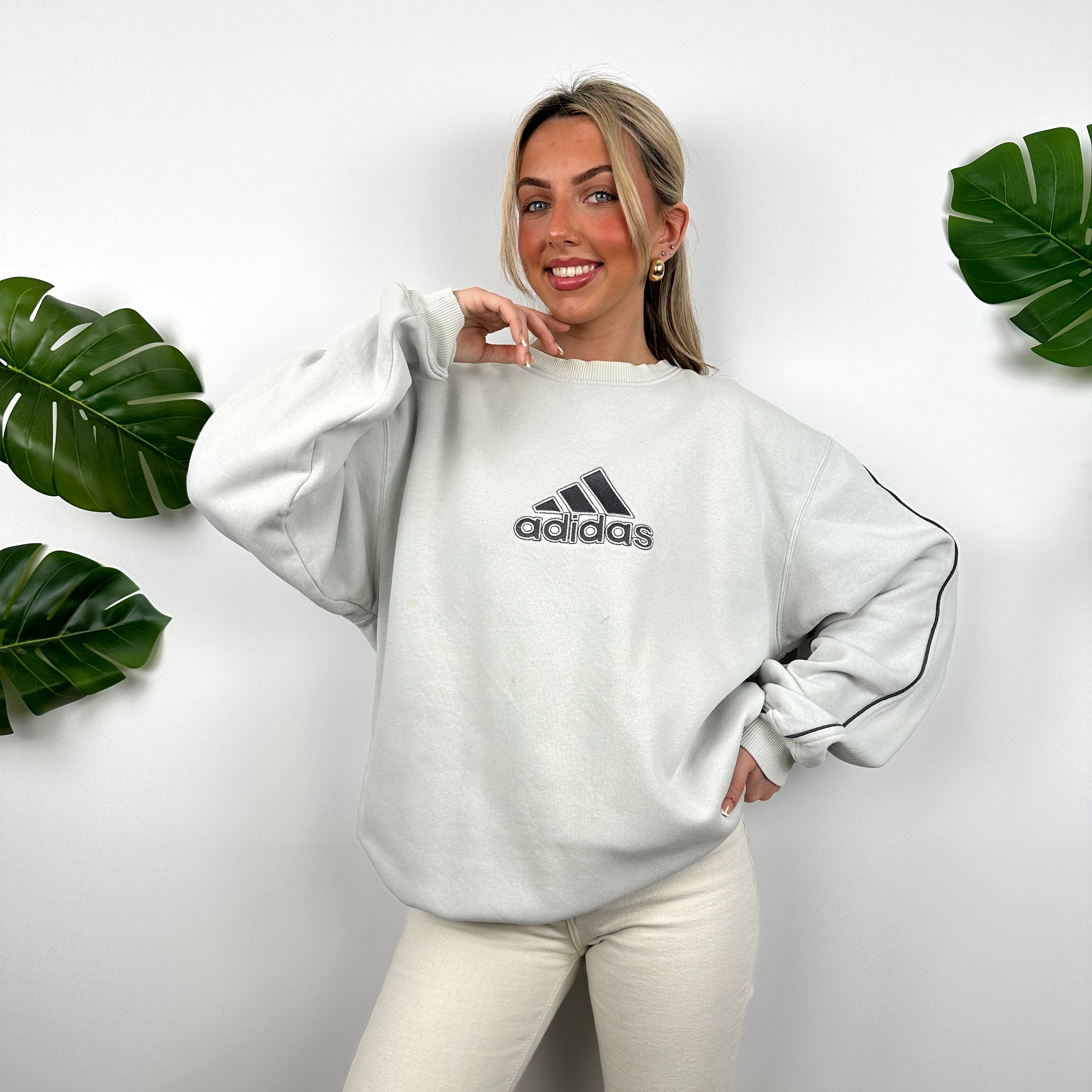 Adidas Grey Embroidered Spell Out Sweatshirt (L)